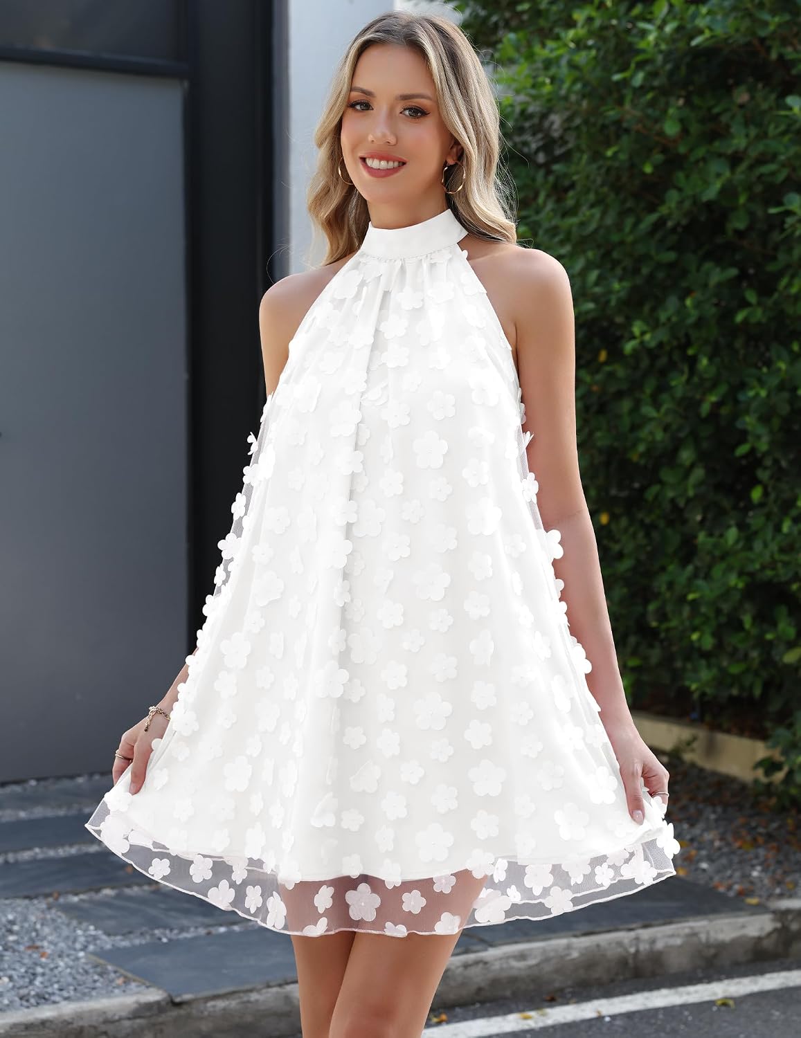 Detalle 2 de Gleeneat Women's Summer Halter Tulle Floral Mini Dress