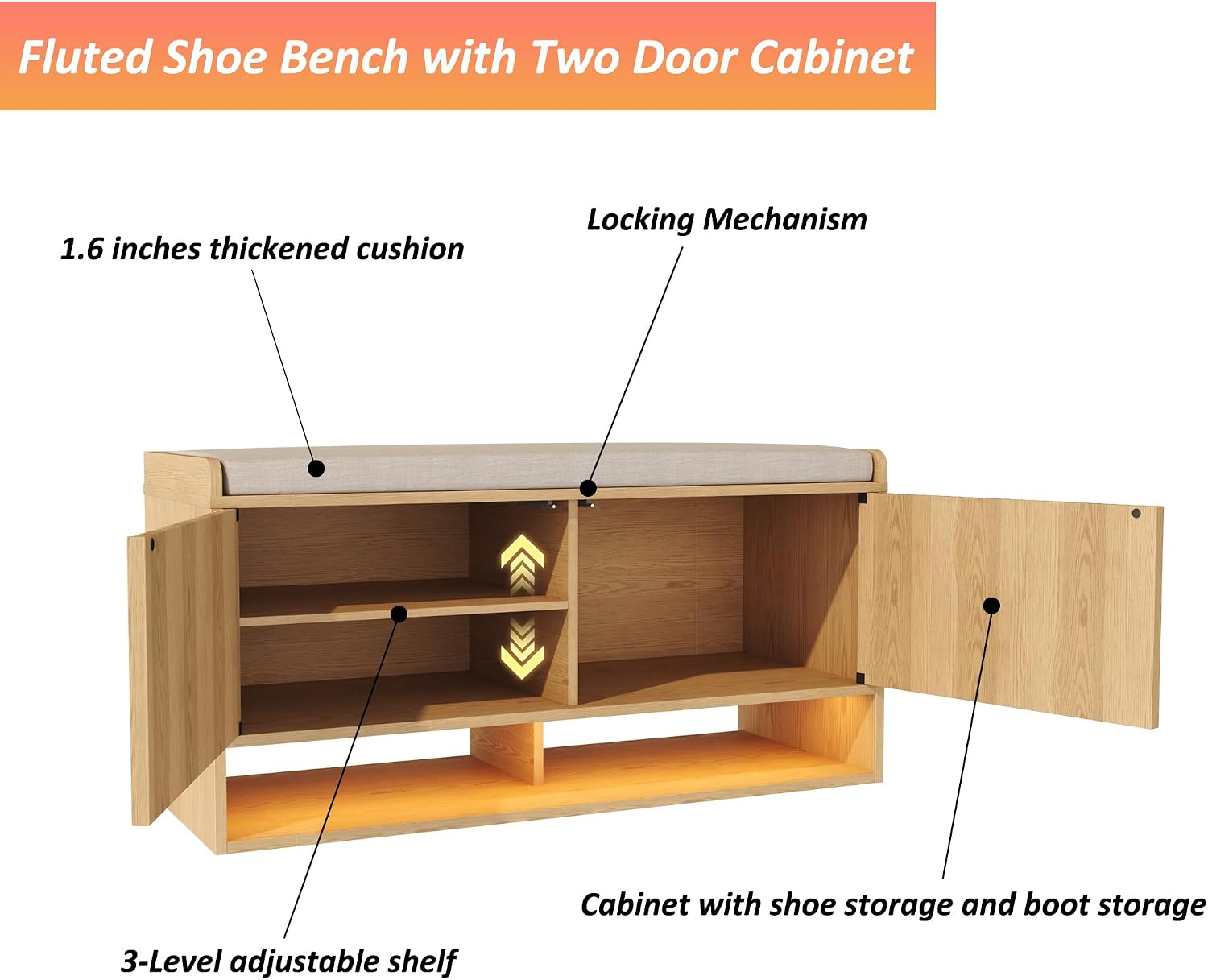 Thumbnail 6 de HOMEFORT Shoe Storage Bench, 39.4-Inch
