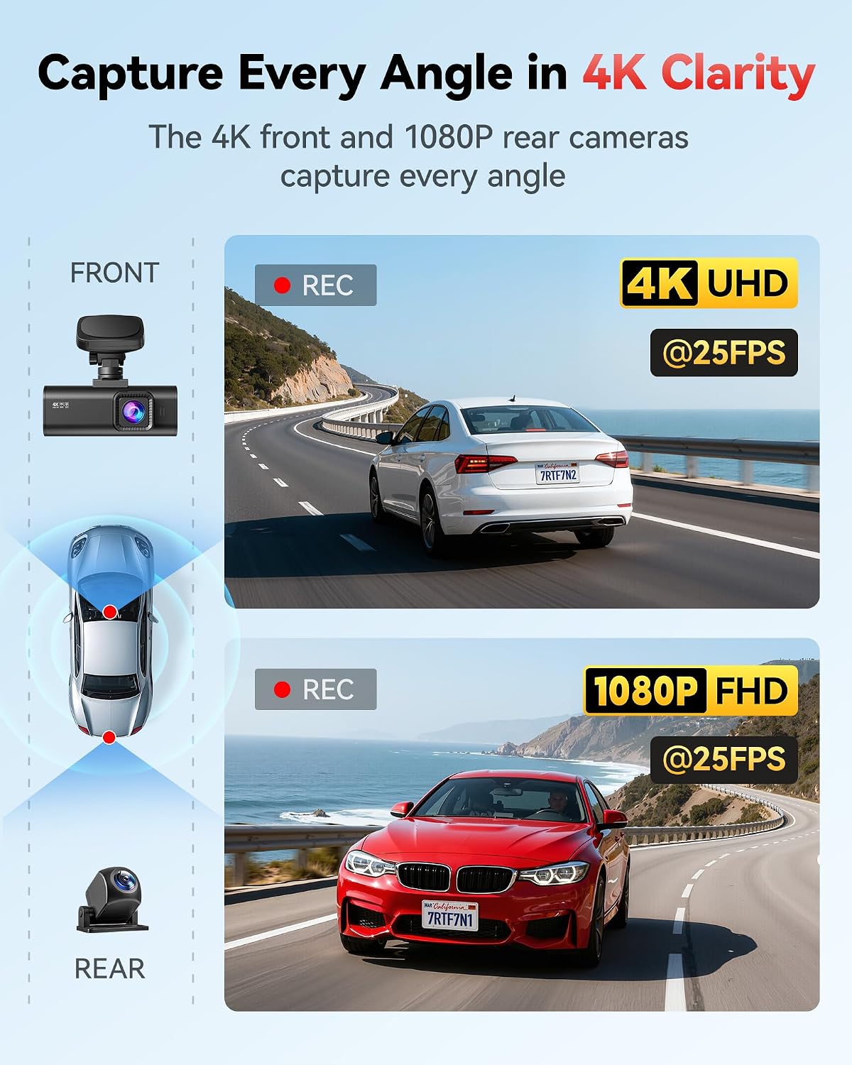 Detalle 1 de REDTIGER F7N 4K Front and Rear Dash Cam with 64GB Card and GPS