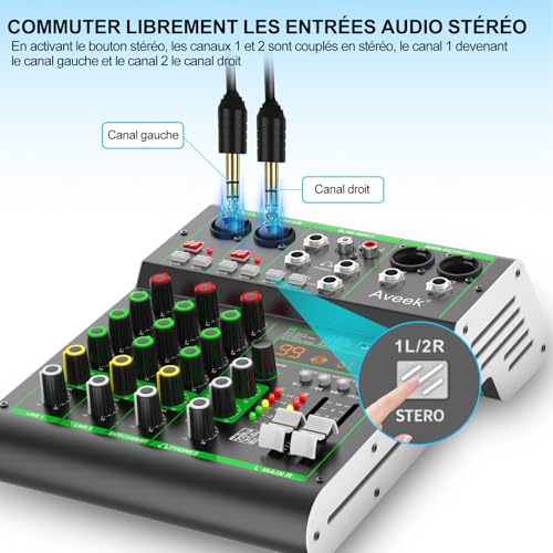 Thumbnail 4 de Aveek Mezclador de Audio de 4 Canales con USB/Bluetooth y Alimentación Fantasma 48V