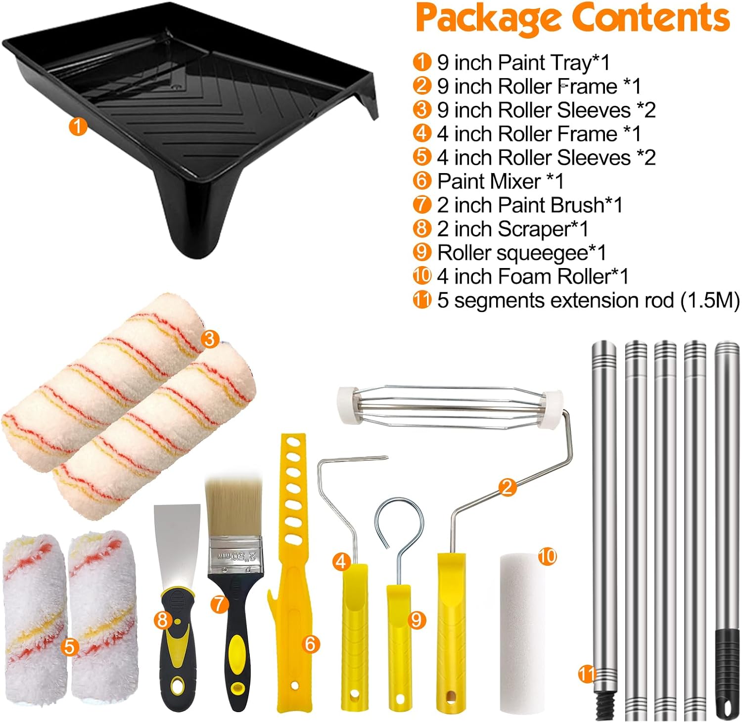 Thumbnail 2 de HpCuales 13pcs Paint Roller Set with Extension Pole – rollers, tray, brush, scraper and more