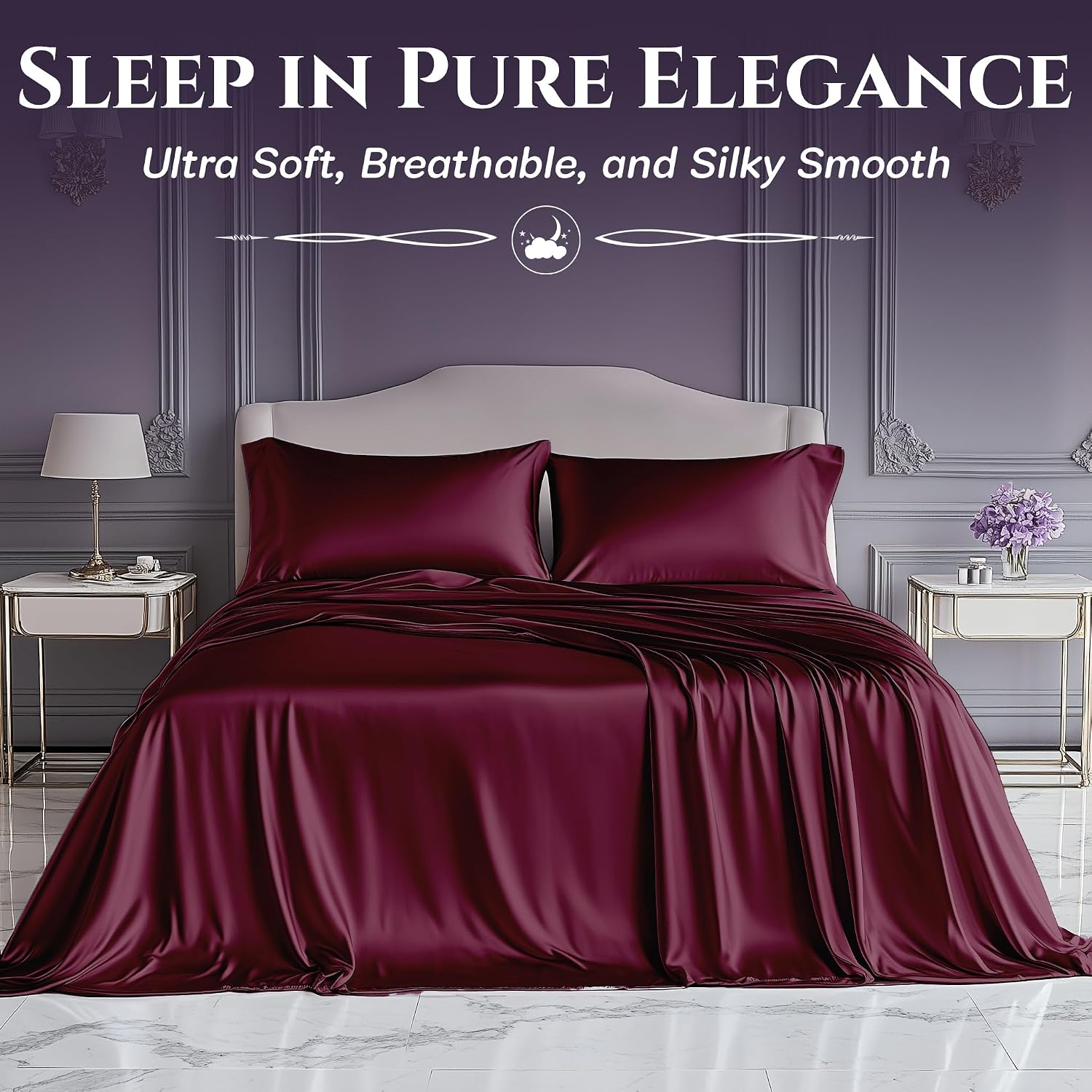 Detalle 2 de SLEEP SANCTUARY Satin Sheets Queen Size 15" deep pocket