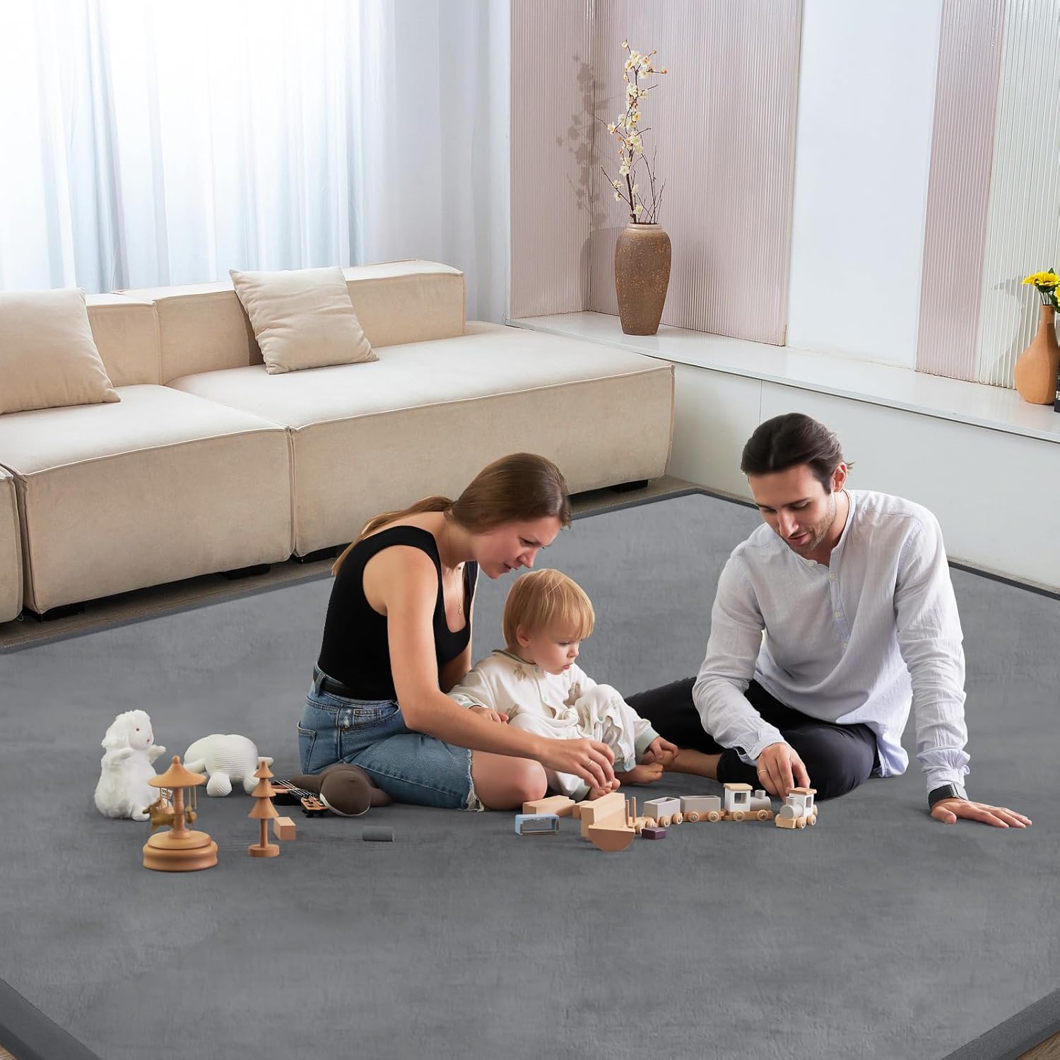 Thumbnail 4 de ILPEOD Baby Play Mat for Floor - 79" x 110" Memory Foam Nursery Rug in Grey
