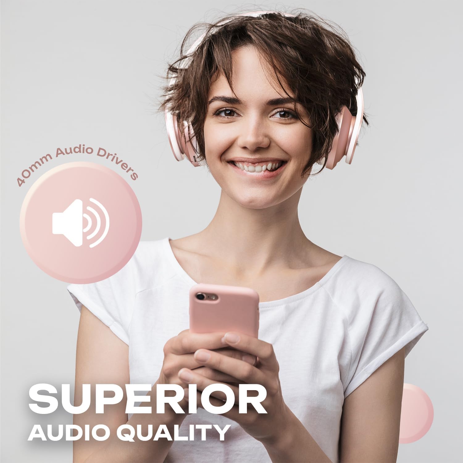 Thumbnail 2 de PowerLocus Wireless Bluetooth Over-Ear Headphones (Rose Gold) – Foldable, Noise Cancelling with Built‑in Microphone