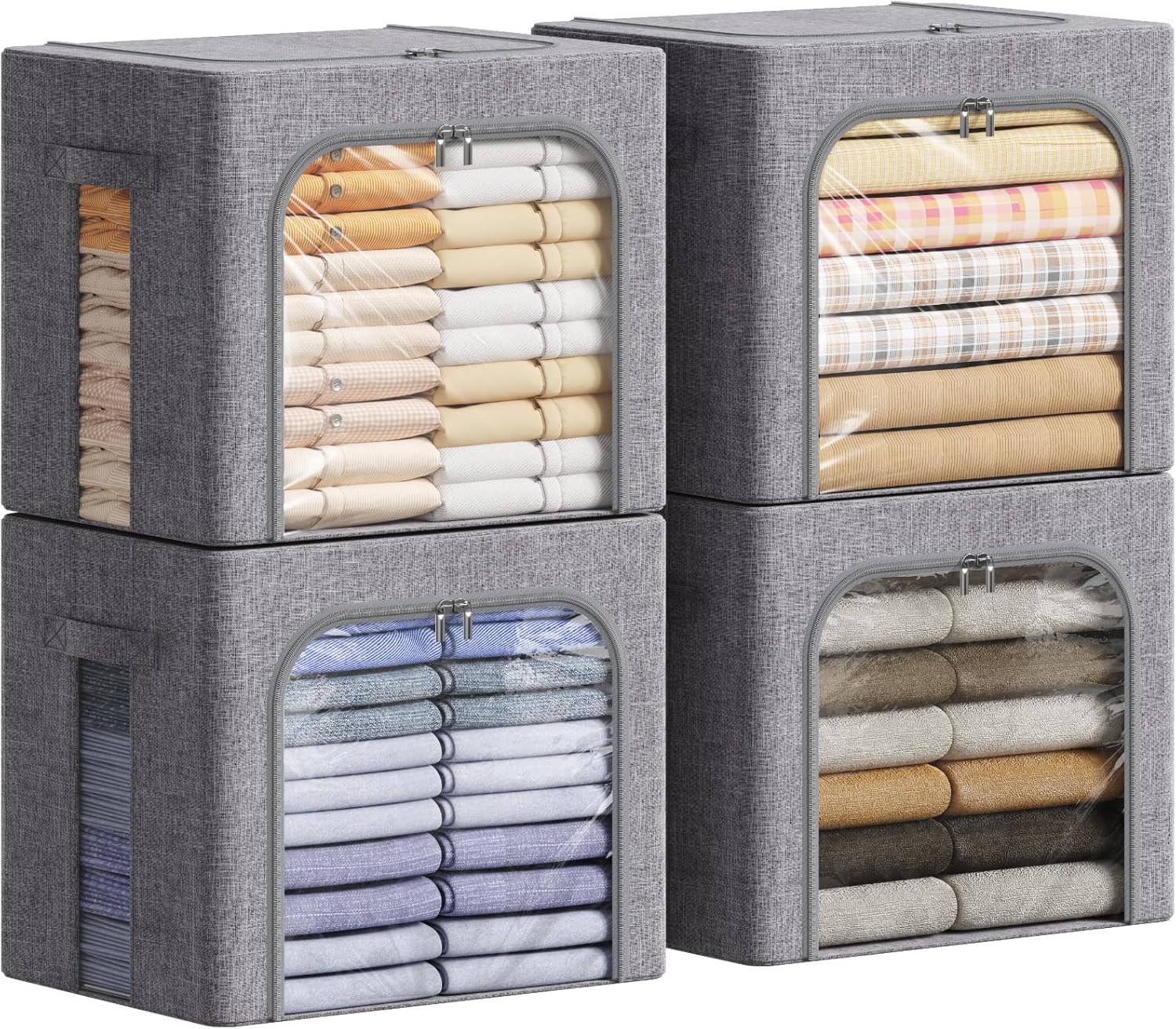 Detalle de Lifewit Scatole per Armadio Rigide 4 pezzi con Cerniera e Telaio in Metallo - 40L, Grigio