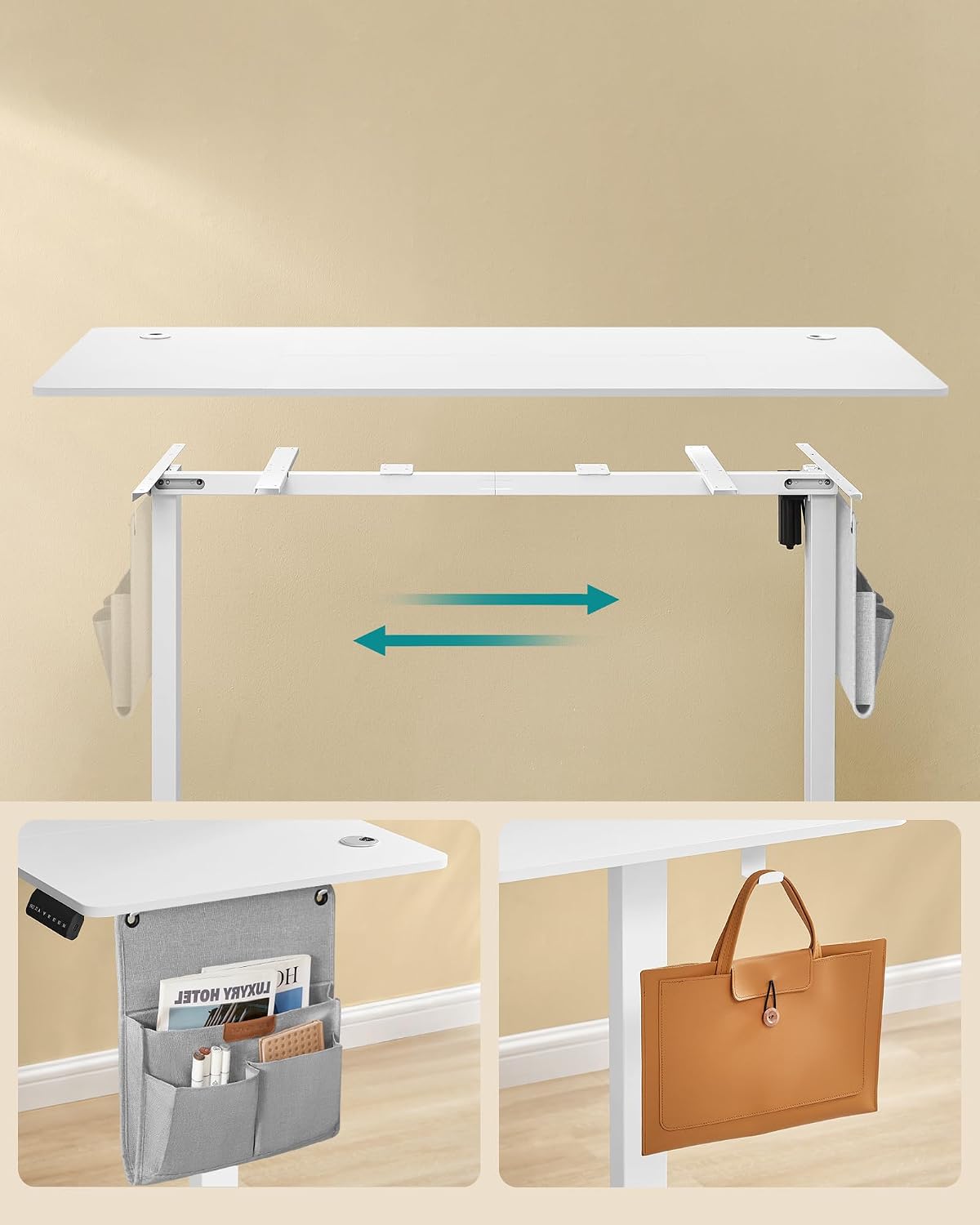 Detalle de SONGMICS BALOK LSD136W01 elektrisch zit-stabureau, 4 geheugenhoogtes, mat wit
