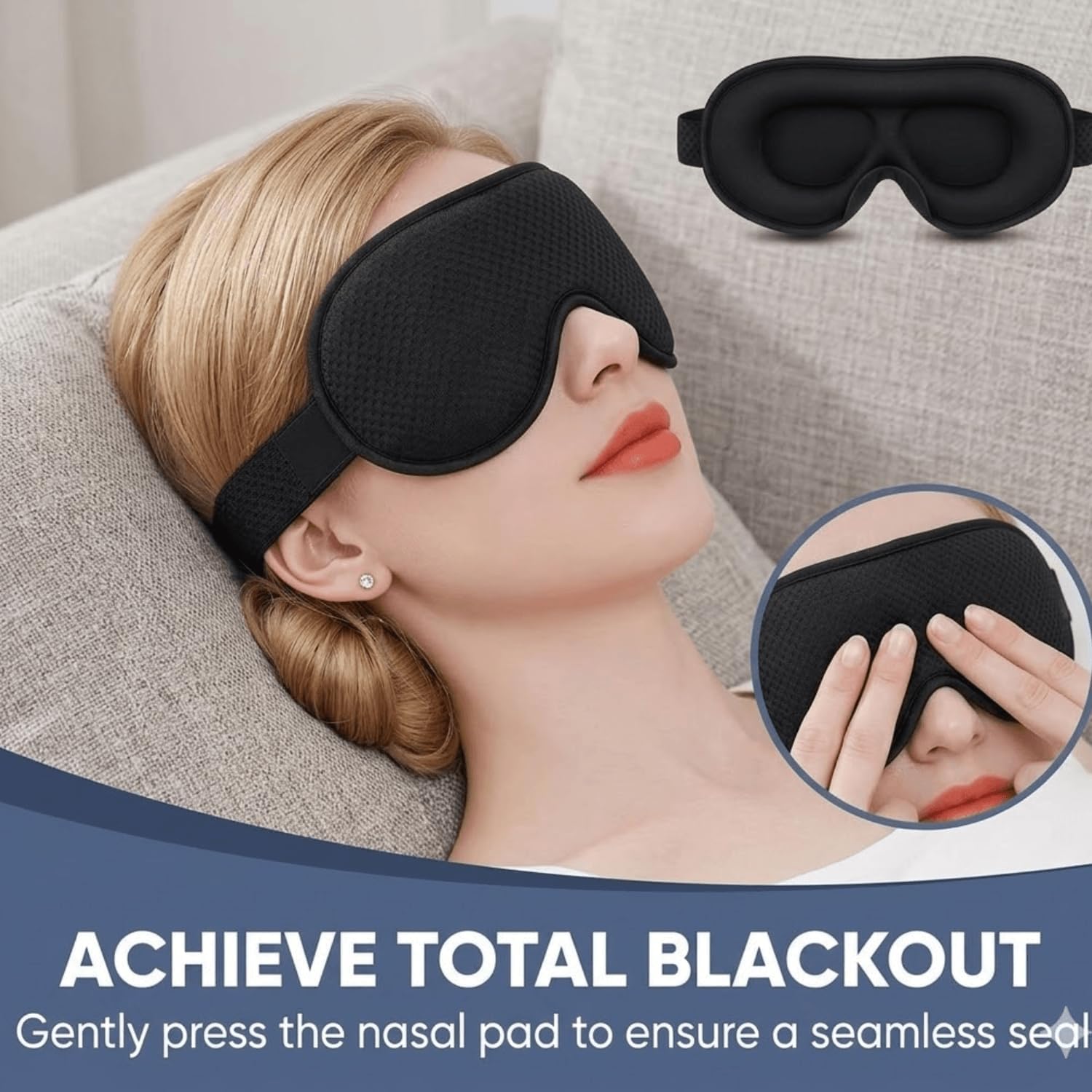 Detalle de CHEFRA 3D Eye Mask-Black Sleep Mask with Memory Foam and Adjustable Strap