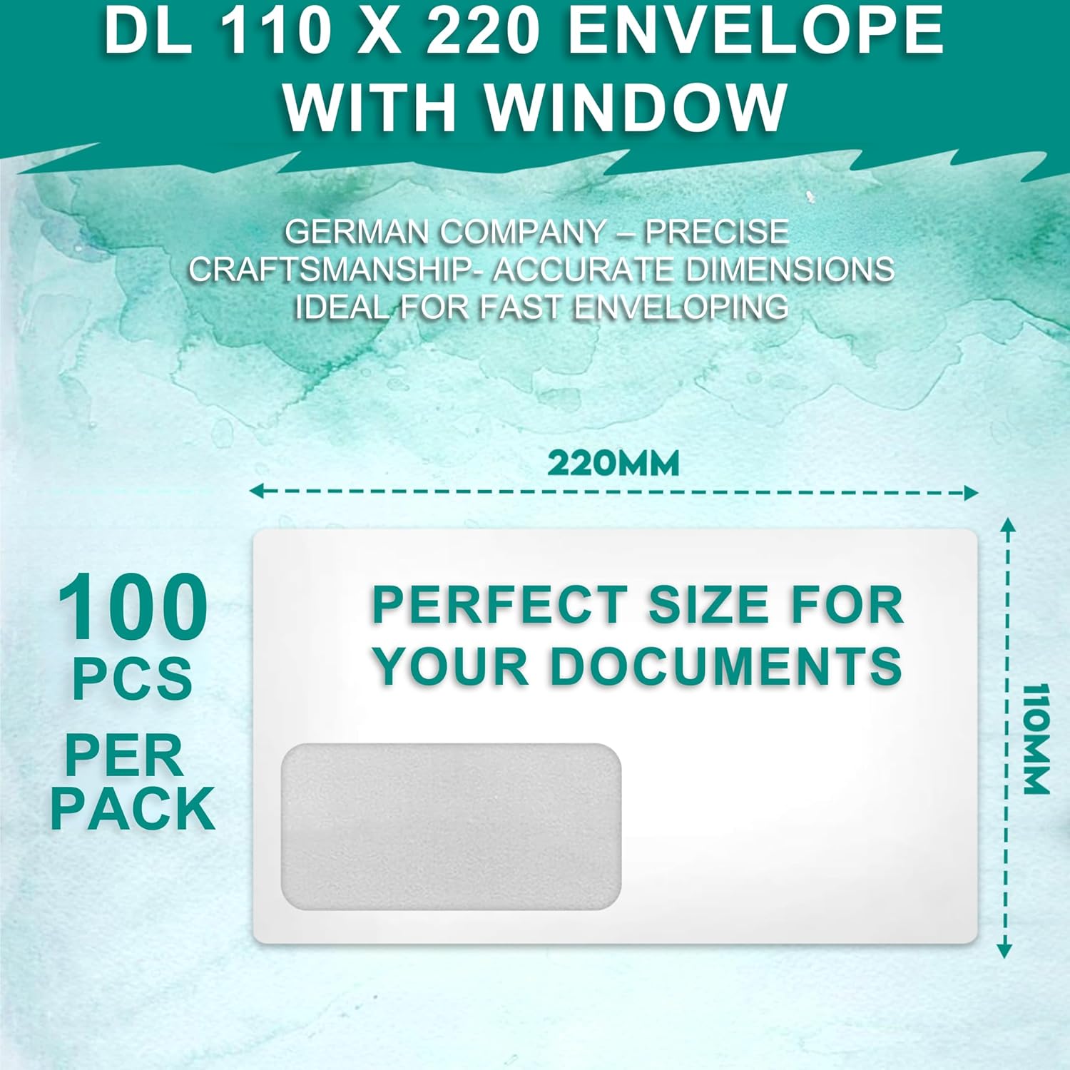 Thumbnail 2 de 100 Briefumschläge mit Fenster DIN Lang (110 x 220 mm), grauer Sichtschutz innen – selbstklebend, 80 g/m²