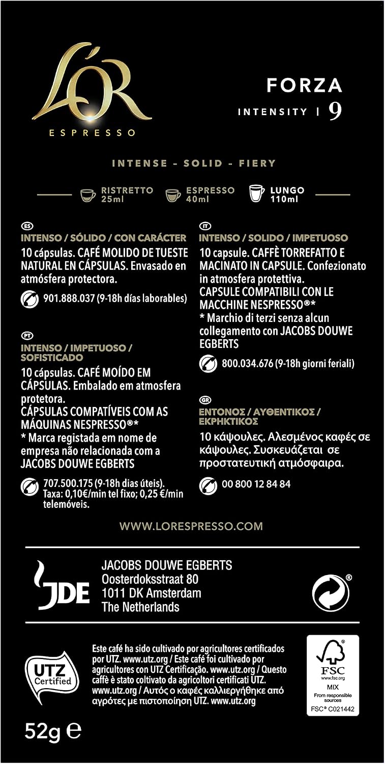 Detalle 2 de L'OR Espresso Forza: 200 Cápsulas Compatibles Nespresso