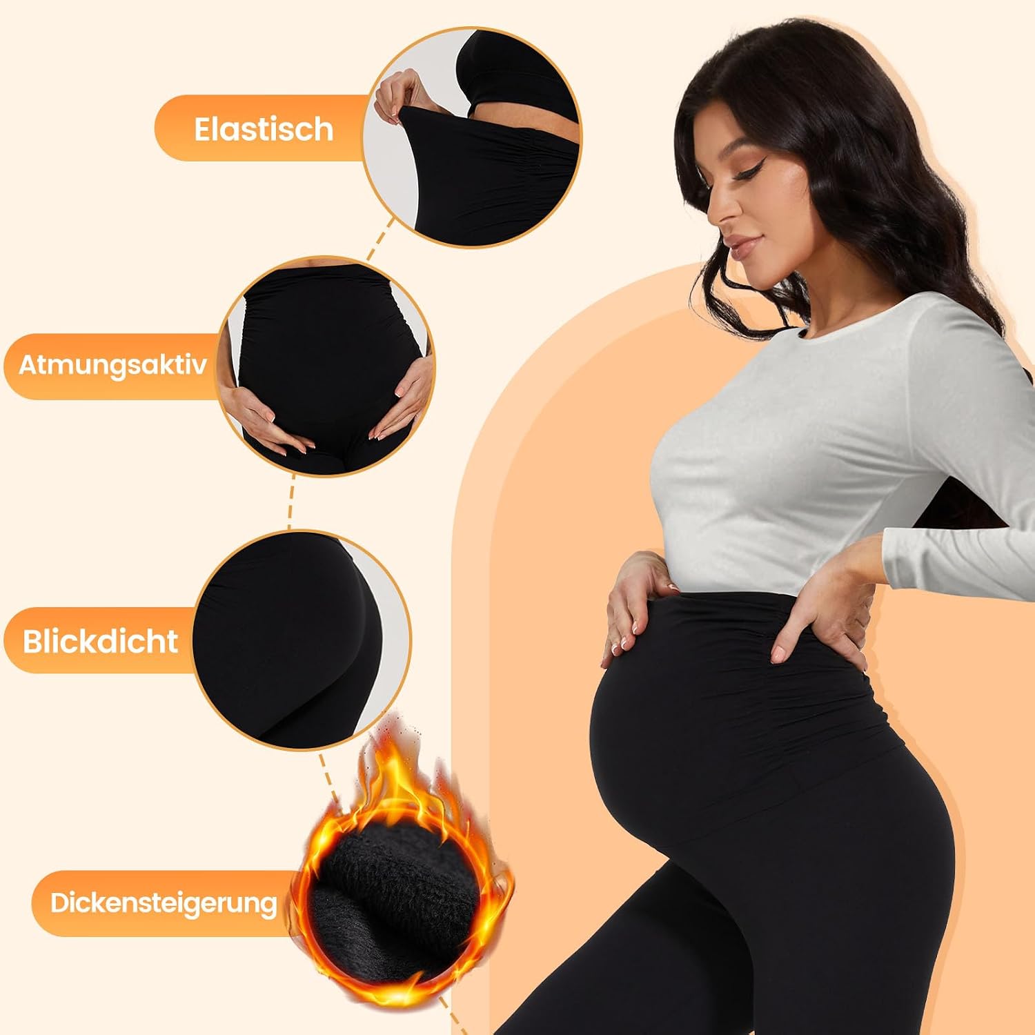 Detalle 2 de DDOBB Damen Umstandsleggings High Waist mit Taschen đ