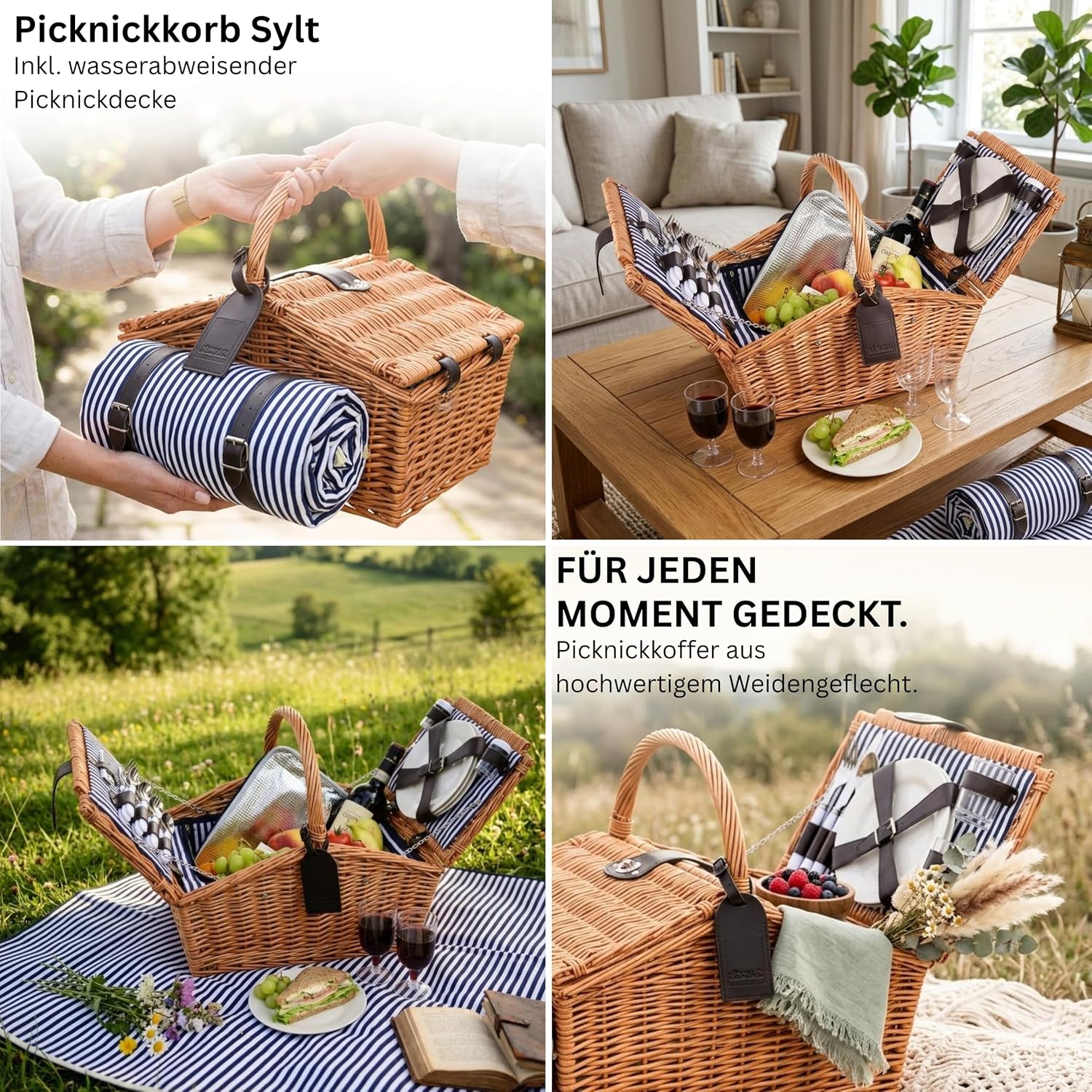 Detalle 2 de Sänger Picknickkorb Sylt – 24-teiliges Komplettset für 4 Personen inklusive Decke