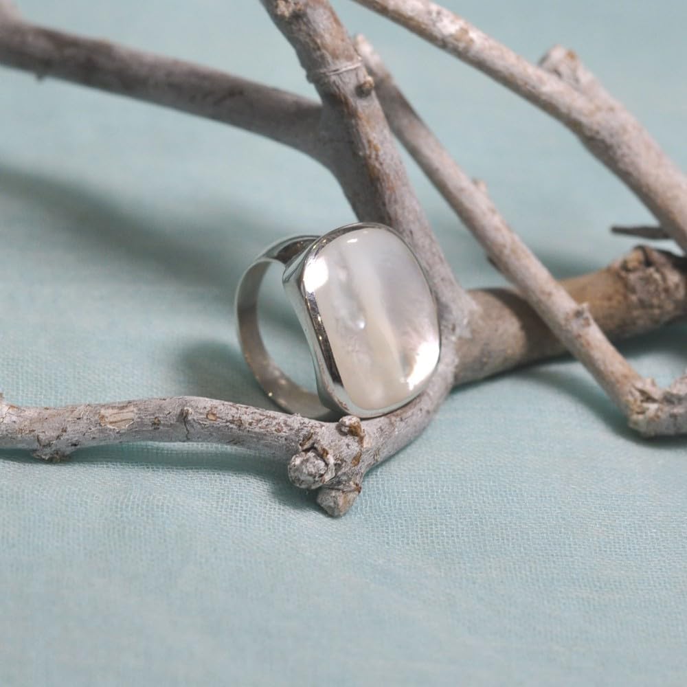 Thumbnail 5 de Bague Argent 925 Pavé Carré de Nacre Ivoire — Les Poulettes Bijoux