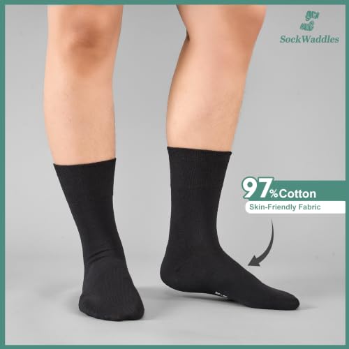 Detalle 2 de SockWaddles Diabetic Socks for Men and Women – 6 Pairs, Soft Top Cotton Crew, Seamless Toe, Loose Comfort Fit in Black (UK 9–11)