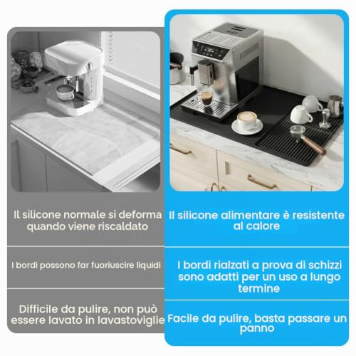 Detalle de Adiwo 60 x 40 cm: Tappetino 2 in 1 per Macchina Caffè in silicone, assorbente e ad asciugatura rapida