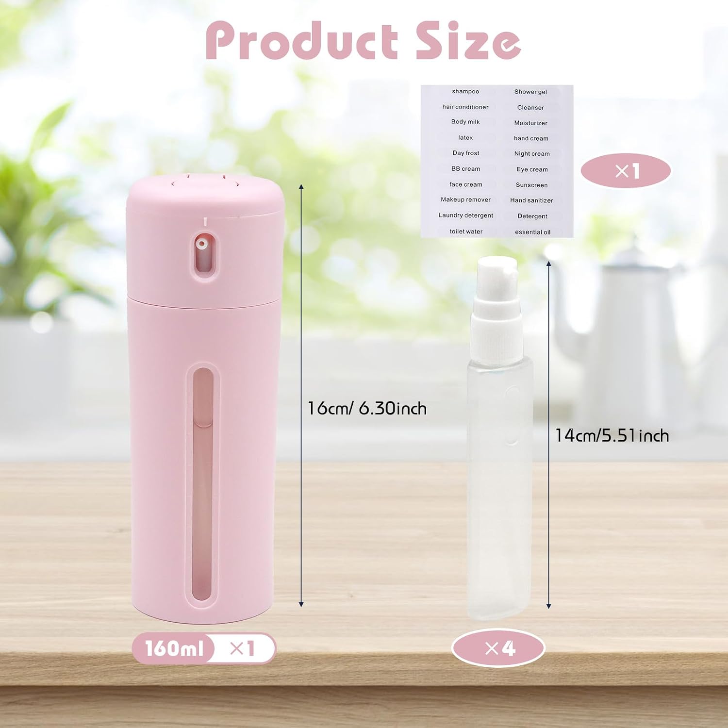 Thumbnail 1 de VEGCOO 4 in 1 Travel Bottle Dispenser (Pink) – 30ml Rotating, Leakproof & Refillable Set
