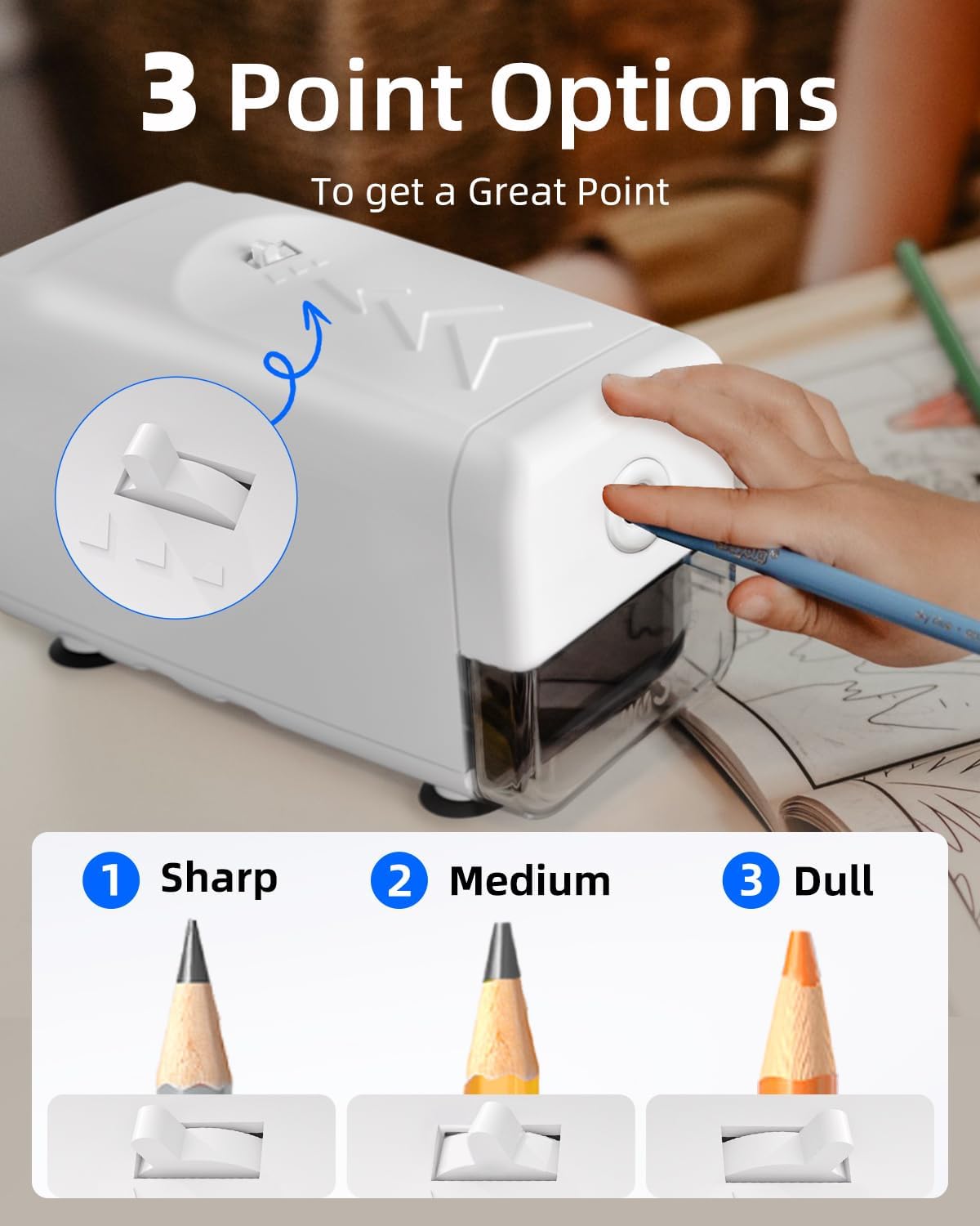 Thumbnail 3 de ZMOL Electric Pencil Sharpener: Heavy‑Duty, 3 Sharpening Settings and Auto Stop