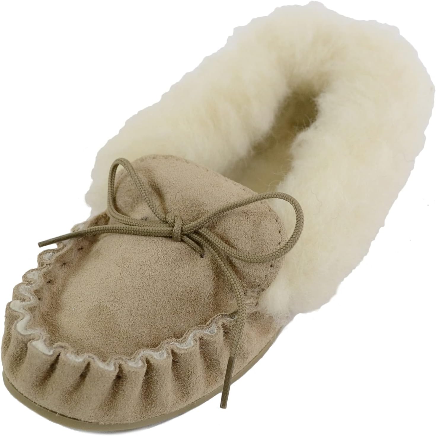 Absolute Footwear Womens Slip On Sheepskin Moccasins with Wool Cuff and Rubber Sole (Made in the UK)