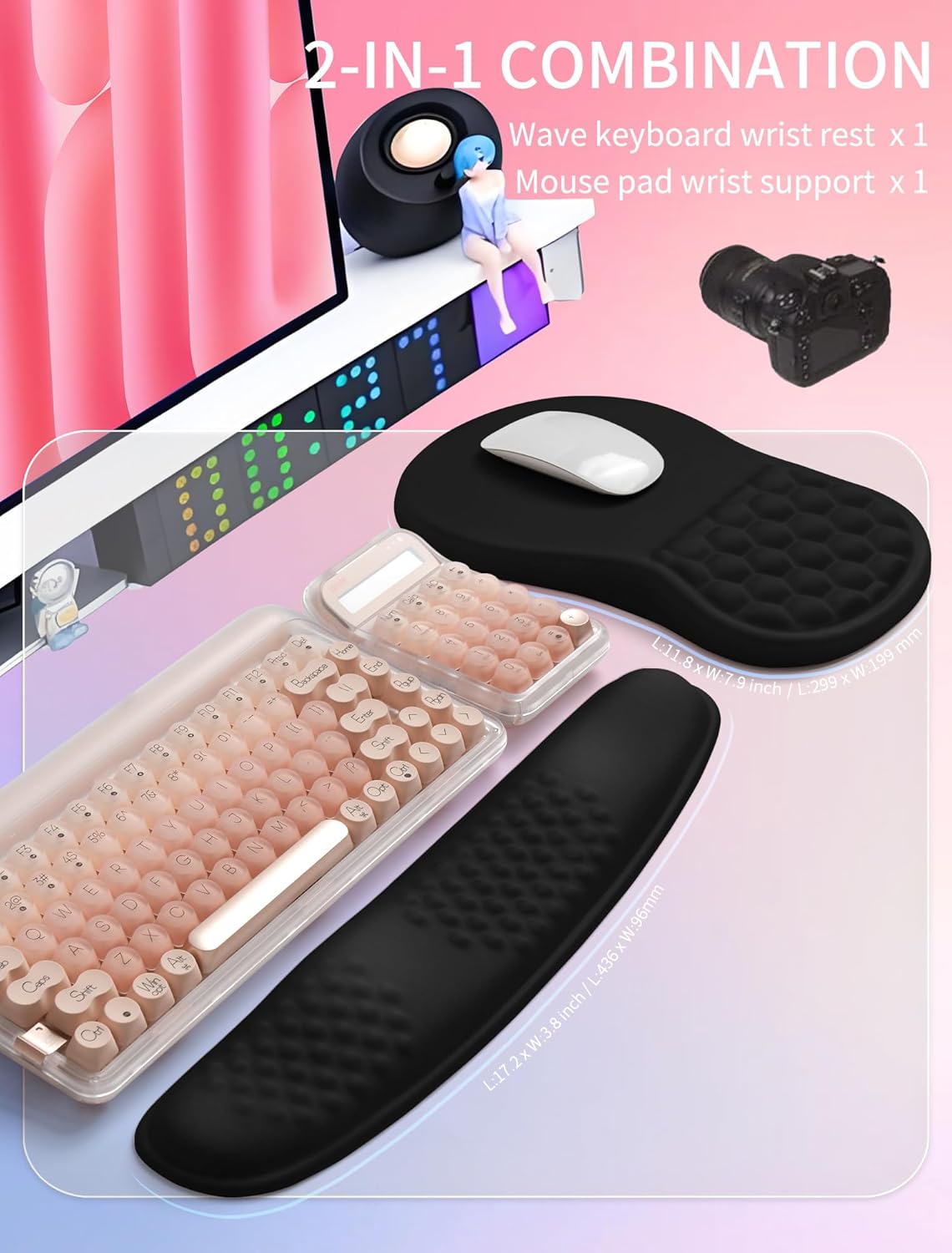 Detalle de Hokafenle KW2MP8-006 Keyboard Wrist Rest and Mouse Pad Set with Memory Foam