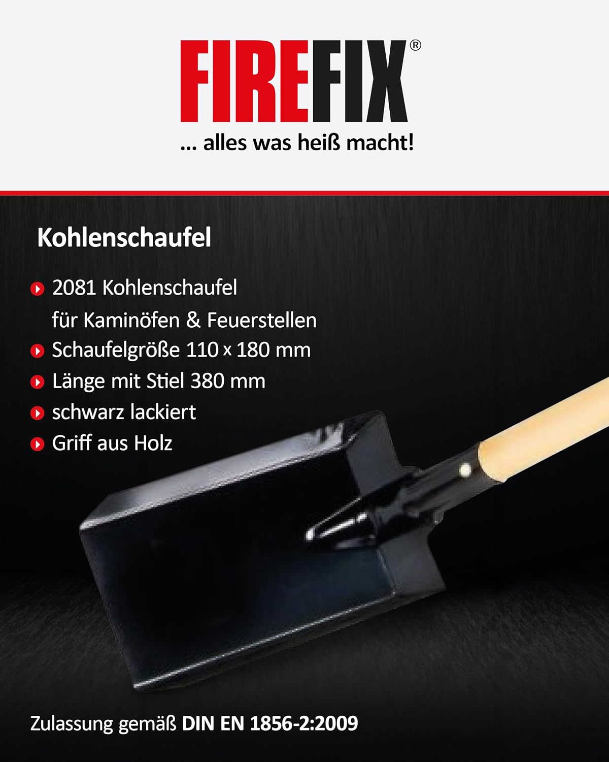 Detalle 2 de FIREFIX 2081 Coal Shovel, 110 x 180 mm Blade, 380 mm Wooden Handle