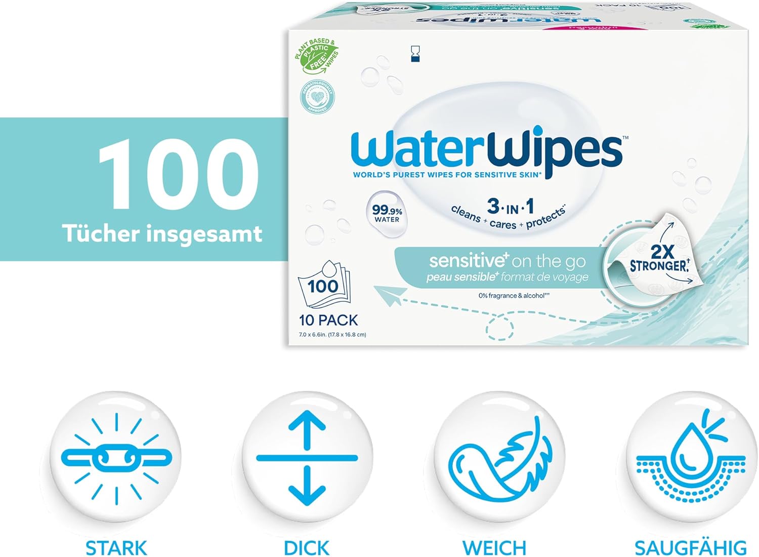 Detalle 2 de WaterWipes Sensitive+ Feuchttücher 100 Stück