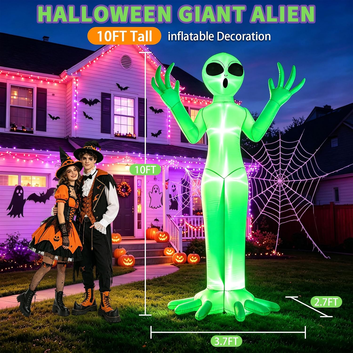 Detalle de Mahoon MH24-WXR 10FT Inflatable Alien Halloween Yard Decoration with LED Lights