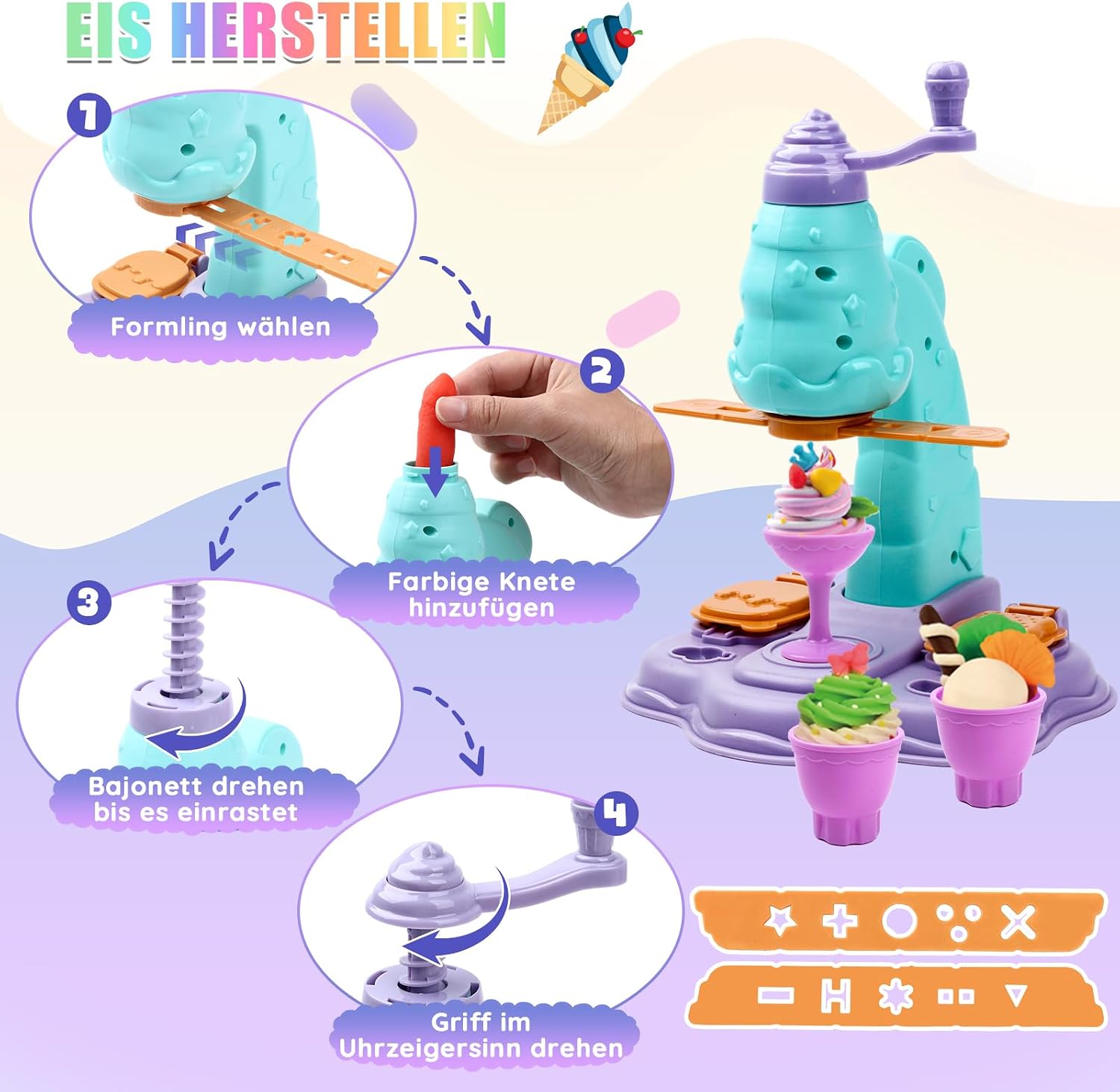 Thumbnail 3 de JoiTale Knete Set für Kinder – 42-teiliges Eiscreme-Set mit Knete-Zubehör (für 3–10 Jahre)