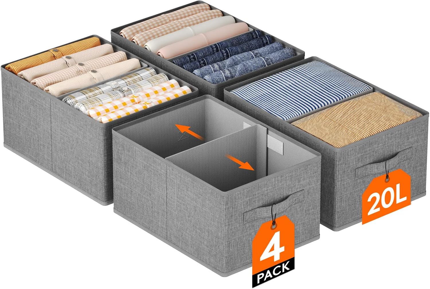 Detalle de Lifewit LH24233.01FG.V1.M01 förvaringslådor, 4-pack med avdelare