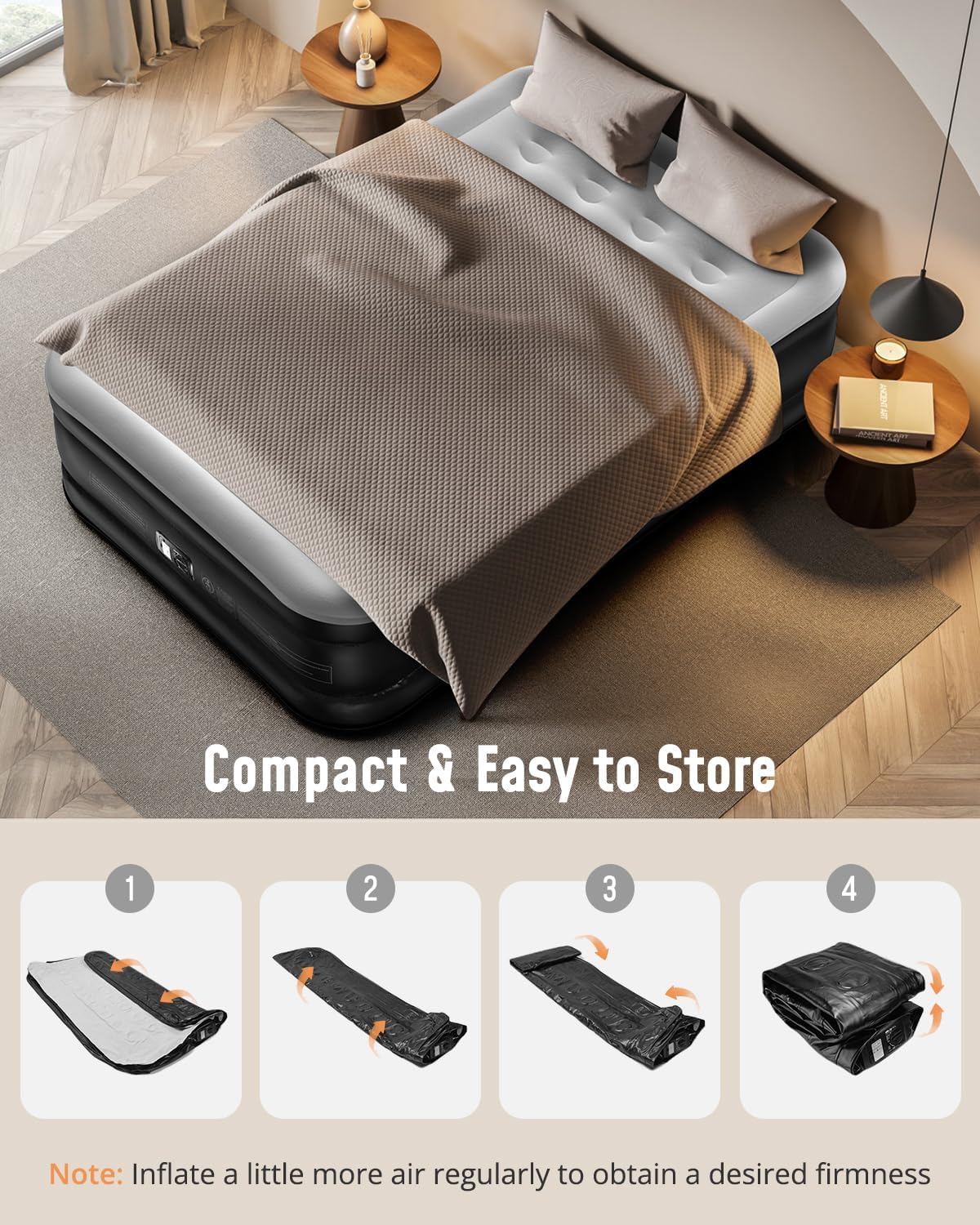 Thumbnail 6 de Airefina Double Air Mattress with Built-In Electric Pump, Flocked Top, 190×137×46cm