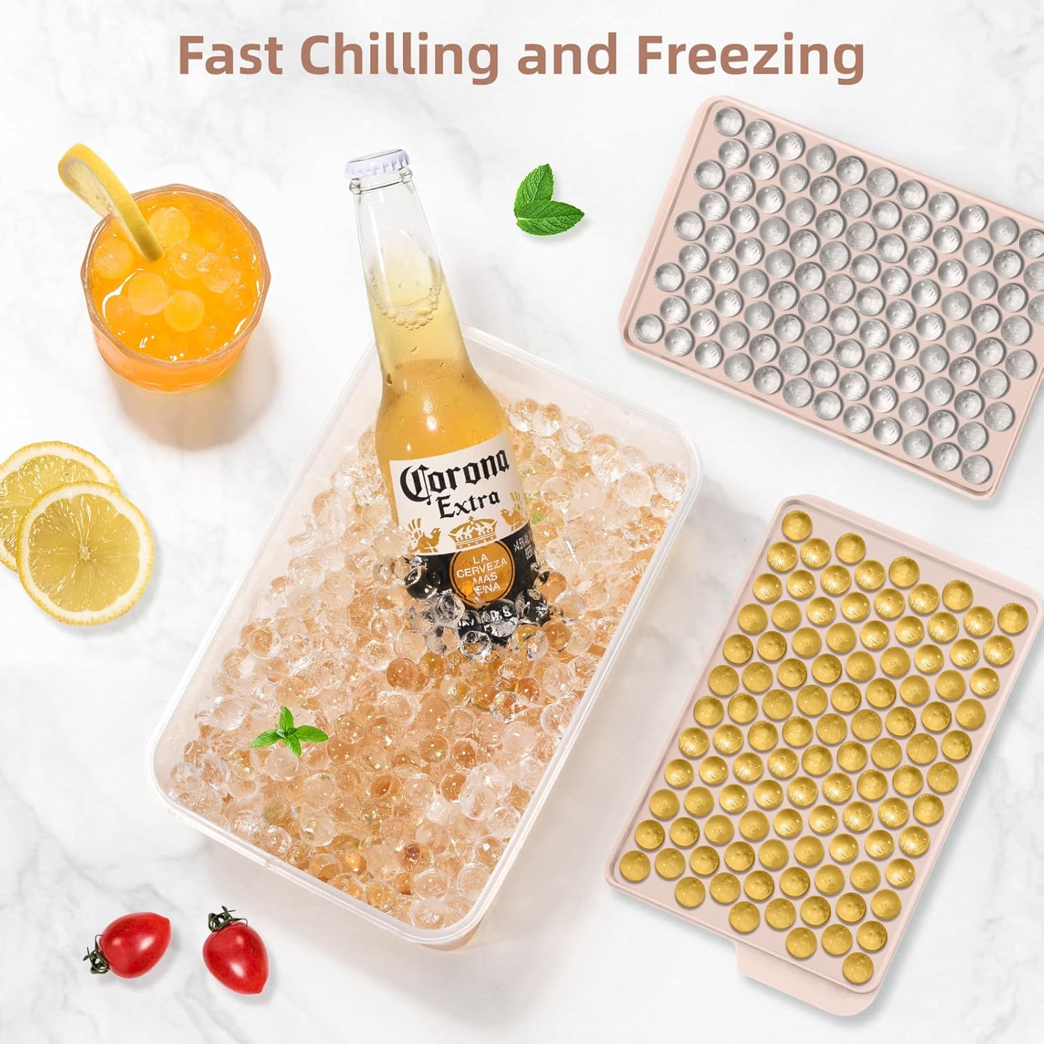 Thumbnail 2 de WIBIMEN Mini Ice Cube Trays with Lid (4-Pack) – 0.55" Pebble Ice, Stackable with Ice Box & Scoop