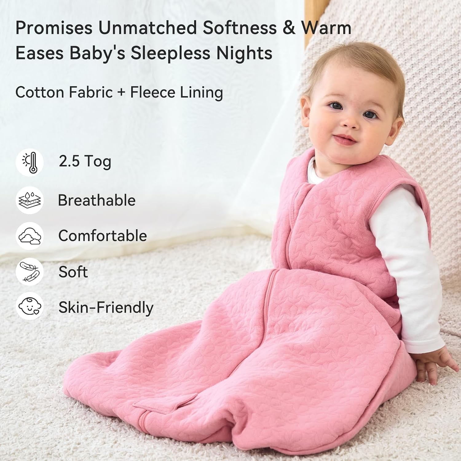 Detalle de Unnivoll Schlafsack Baby Winter 2,5 Tog – 90 cm, 0–24 Monate