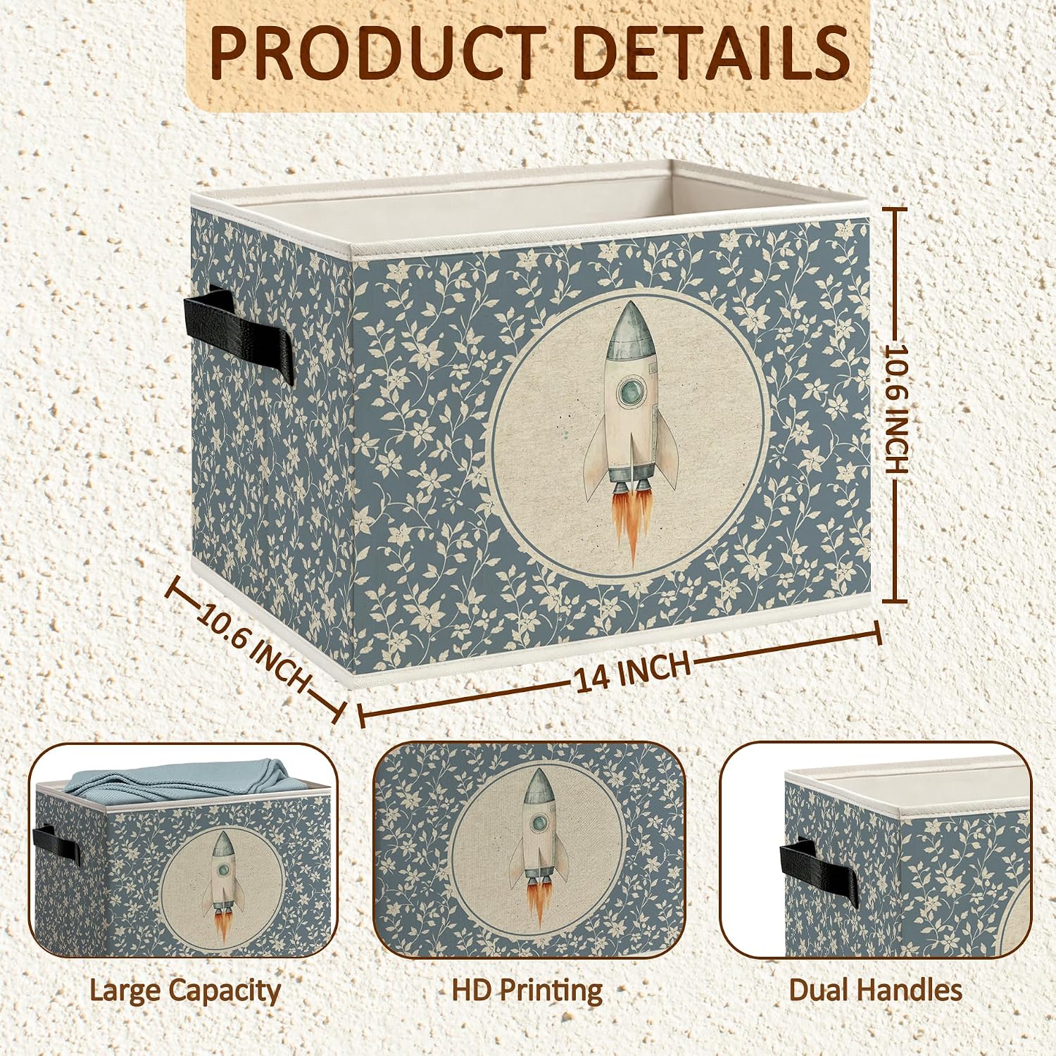 Detalle 2 de CUANFDDSF 201 Space Rocket Foldable Storage Bin with Handles, Polyester