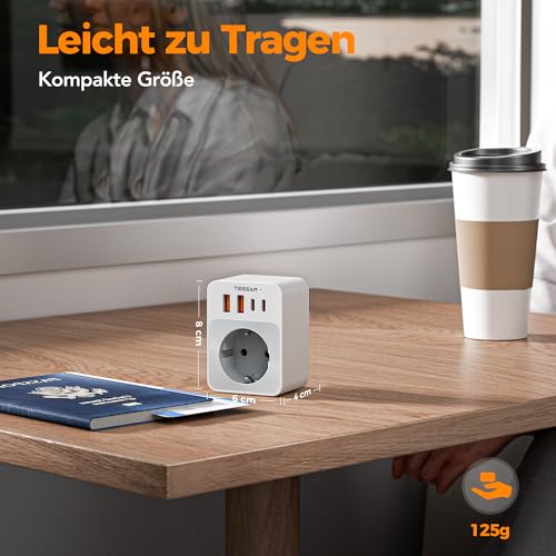 Detalle de TESSAN 2er Pack Klappbarer USA Adapter Steckdose mit 4 USB