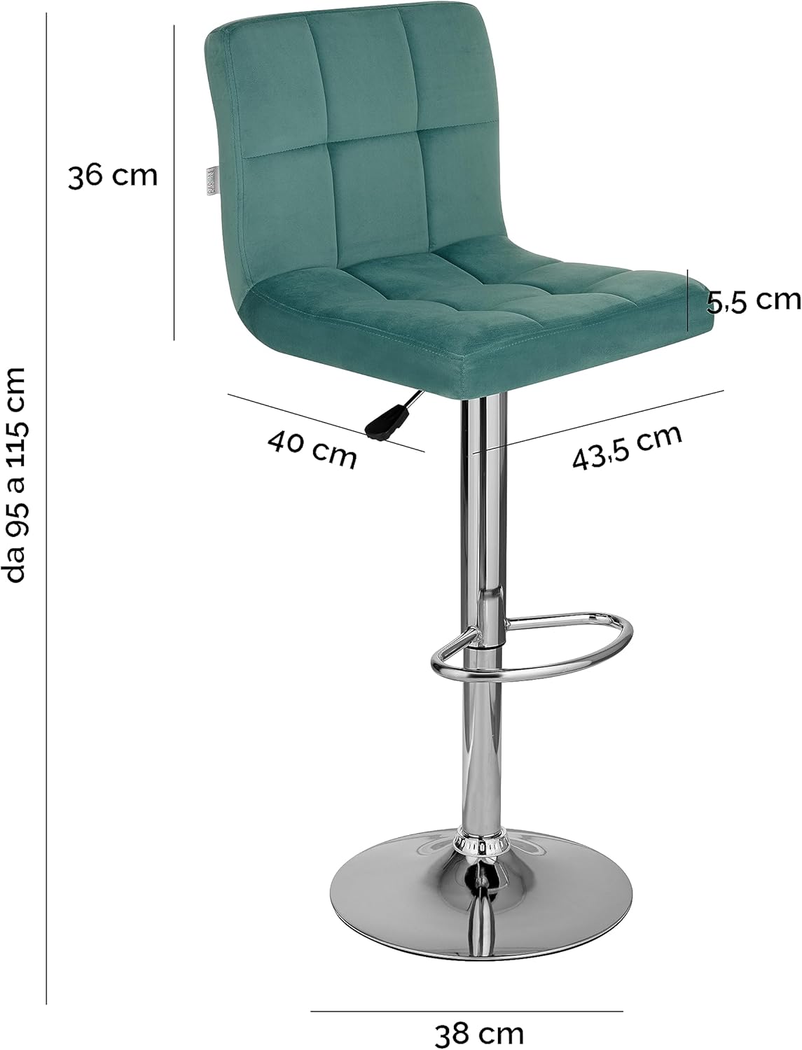 Thumbnail 2 de Baroni Home Tabouret de Bar en Velours — Règlable, Pivotant 360°, Dossier Ergonomique et Repose-Pieds