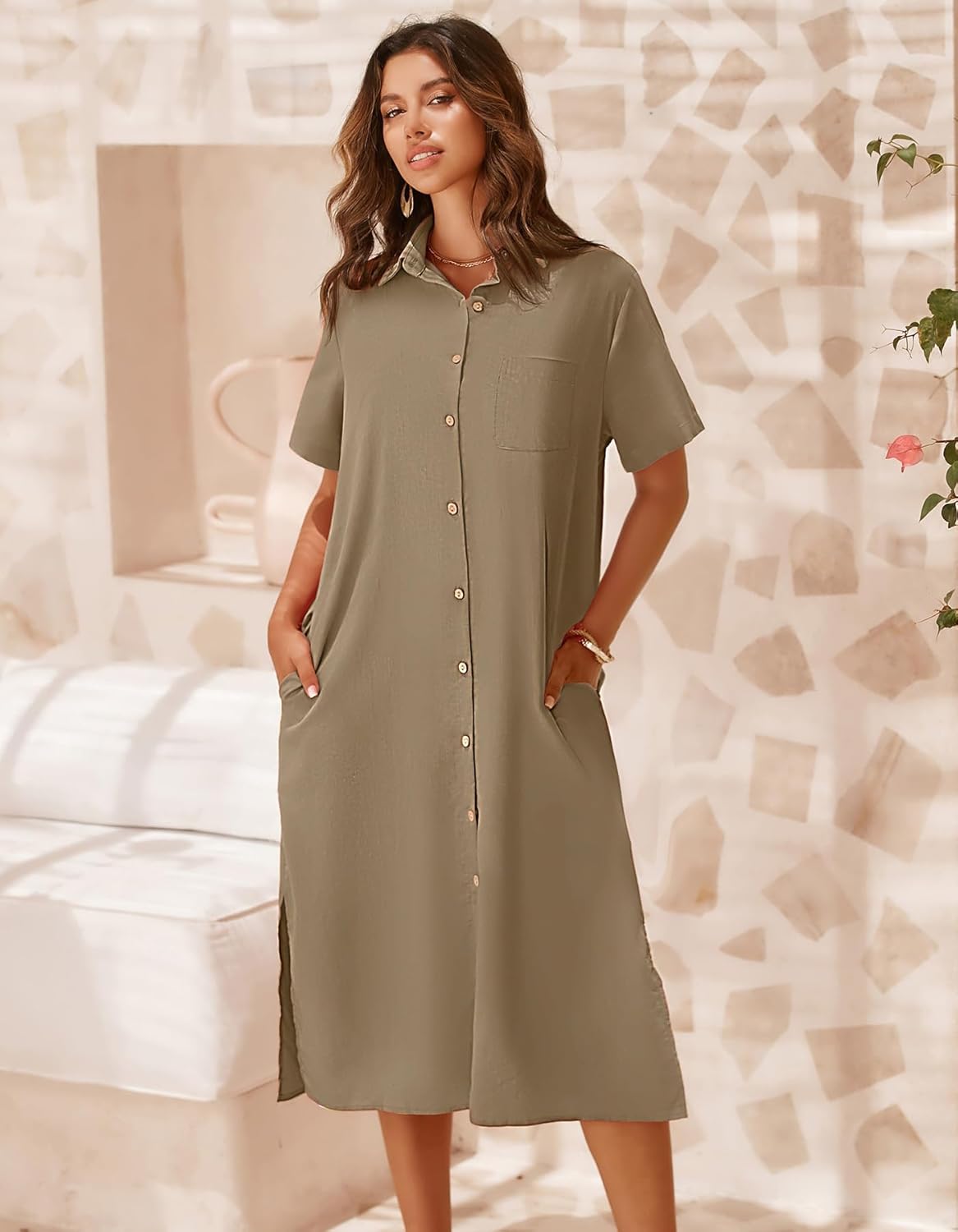 Thumbnail 2 de Zeagoo Women Dresses Summer Casual Button-Down Shirt Dress with Pockets (Beach Cover Up)