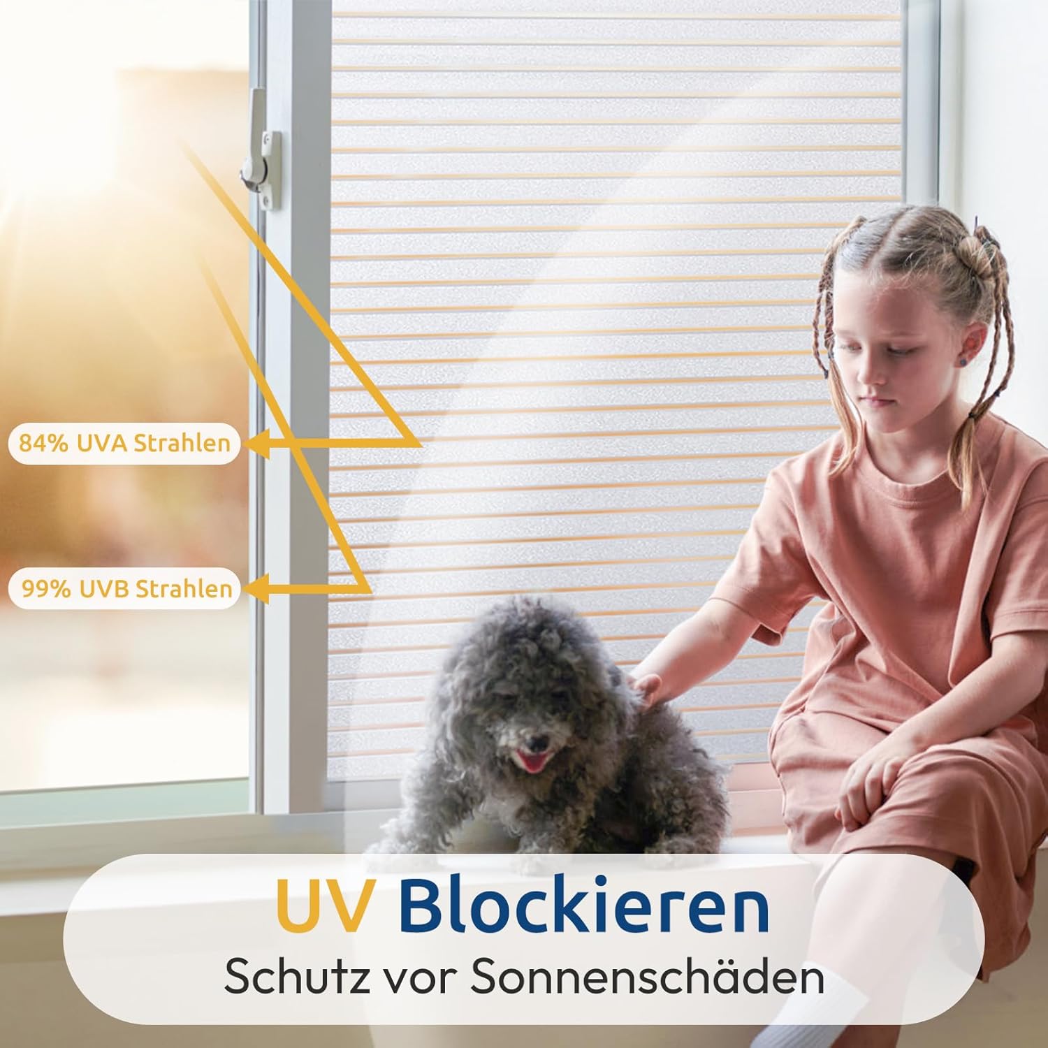 Detalle 2 de Rabbitgoo Fensterfolie Streifen Sichtschutzfolie 75 x 200 cm – Milchglasoptik, selbstklebend, Anti-UV