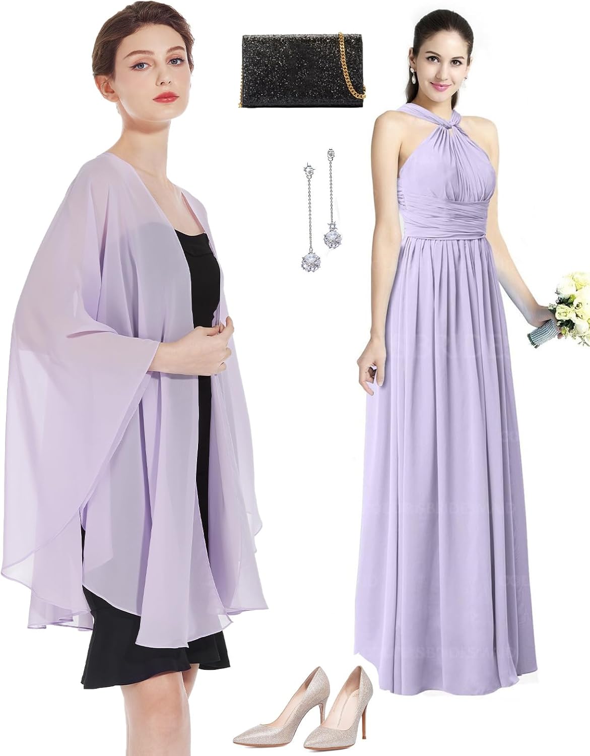 Thumbnail 4 de BEAUTELICATE Women Chiffon Shawl Wrap: Oversized Cape for Summer Weddings