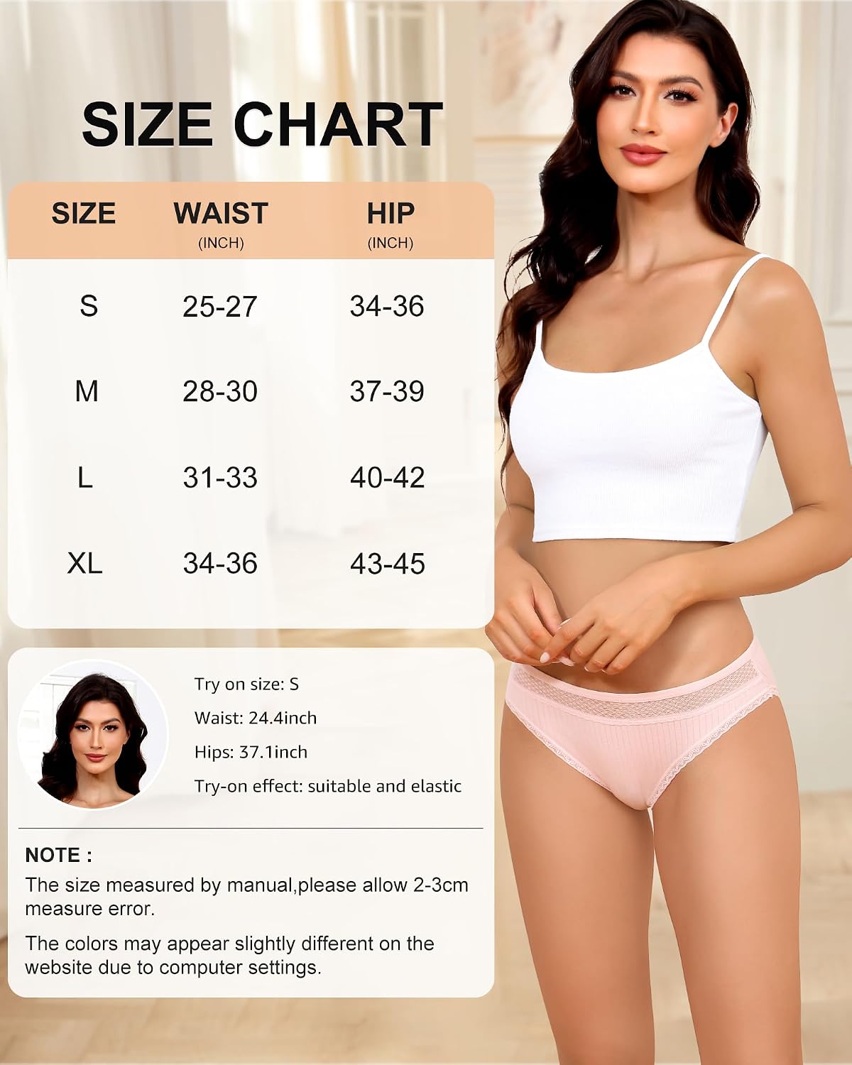 Detalle de Levao Culotte Femme Coton Dentelle – Lot de 6, slip brésilien coton doux et dentelle finesse