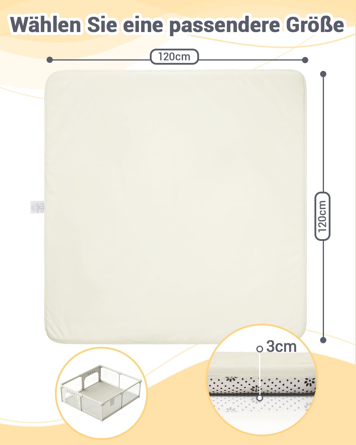 Thumbnail 2 de Favodormir Dicke Spielmatte Baby 127×127 cm – Beige Krabbelmatte mit Anti-Rutsch-Unterseite