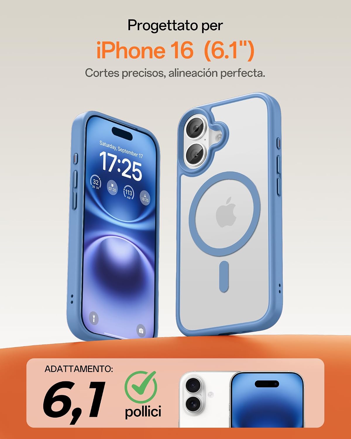 Detalle de UNBREAKcable Custodia Magnetica iPhone 16 6,1" Blu Chiaro — Protezione avanzata e MagSafe