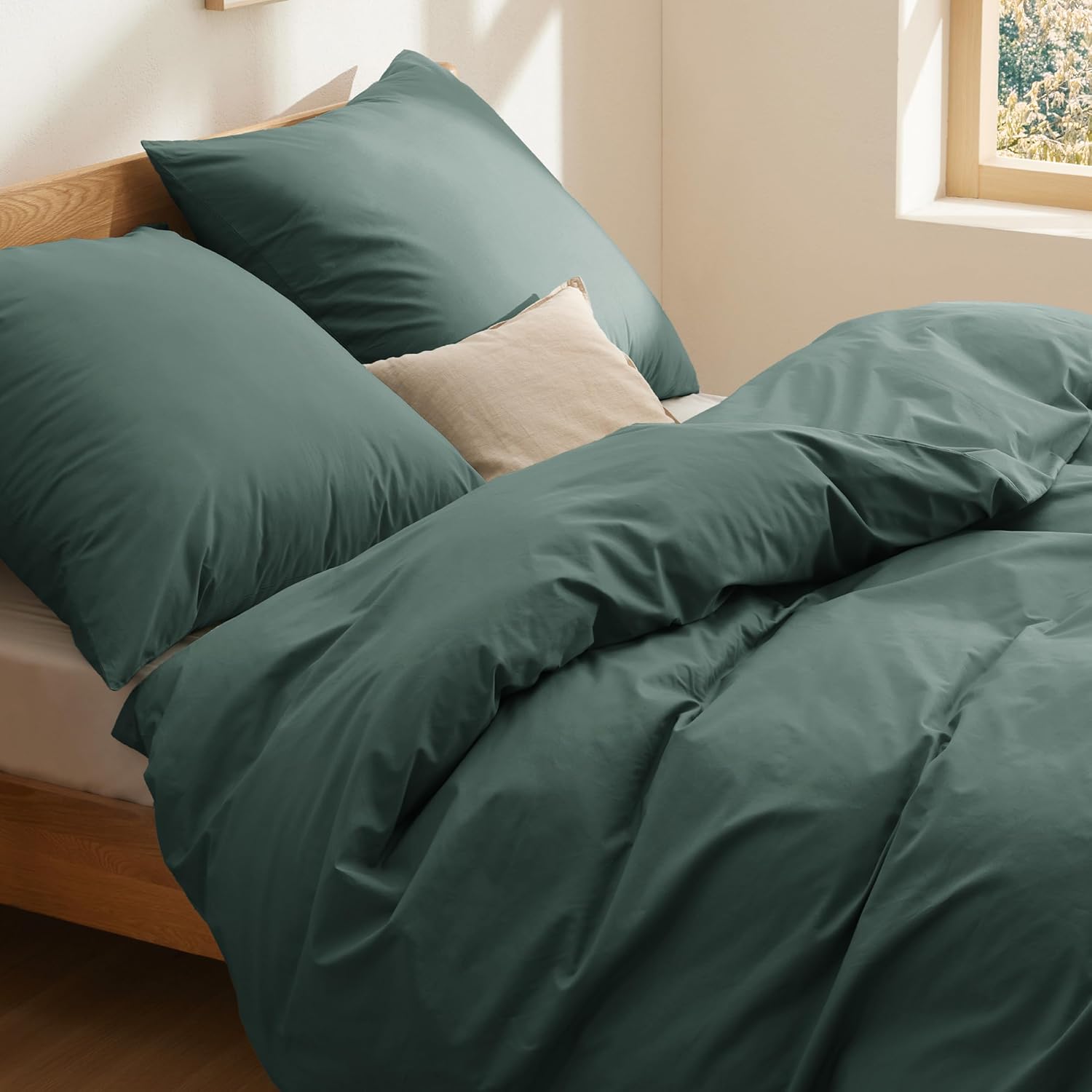 Thumbnail 4 de BEDSURE Bettwäsche-Set 220x240 cm aus Baumwolle in Dunkelgrün (3-teilig, mit Reißverschluss)