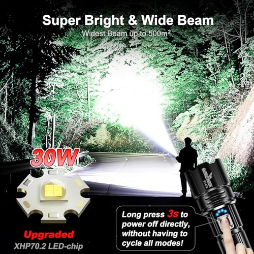 Thumbnail 1 de Shadowhawk Linternas LED Alta Potencia 1,000,000 Lúmenes, Linterna LED Recargable USB Táctica Militar Potente, XHP70.2 Linterna a Pilas, IPX67 Impermeable 5 Modos Portátil Linternas