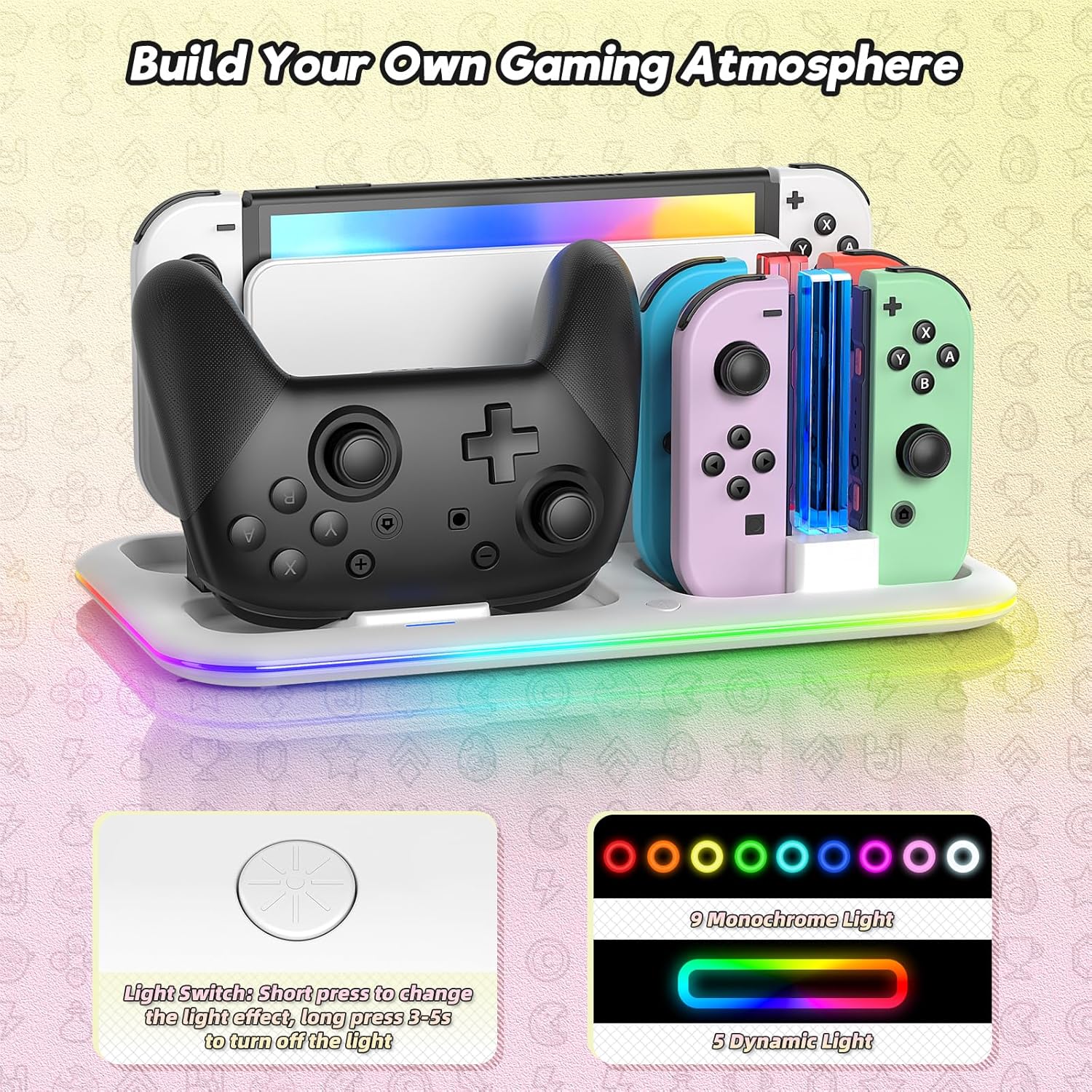 Thumbnail 1 de RGB Switch Controller Charger for Nintendo Switch&OLED Model with Led Light,for Joycon with Switch Pro Controller Charger, Switch Charging Station Dock Organizer with 8 Game Slots& USB Cables
RGB Switch Controller Charger for Nintendo Swit…