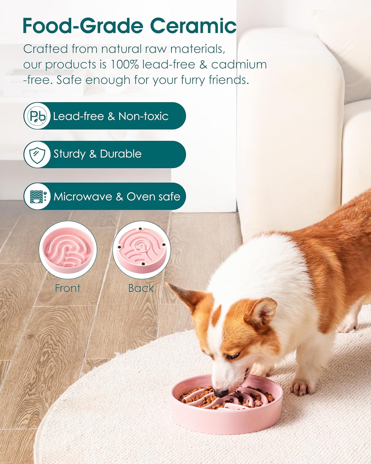 Thumbnail 3 de Vancasso Slow Feeder Ceramic Bowl for Small Pets (1.5 Cup) – Pink