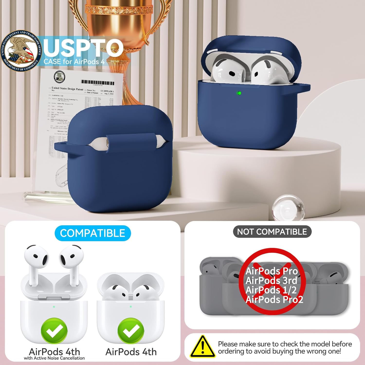 Detalle de TNSNK Coque en silicone pour AirPods 4 (2024) avec fermeture magnétique, kit de nettoyage et porte-clés – M-Blue