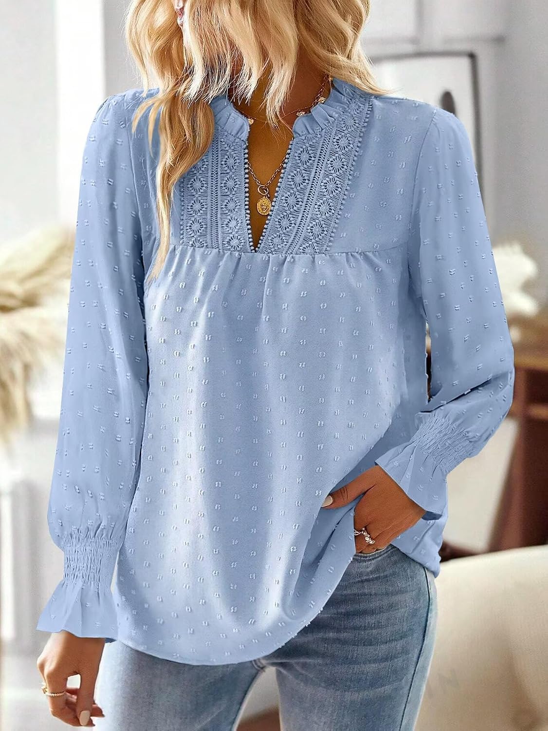 Detalle 2 de TUUHAW Camicia Donna Manica Lunga Boho