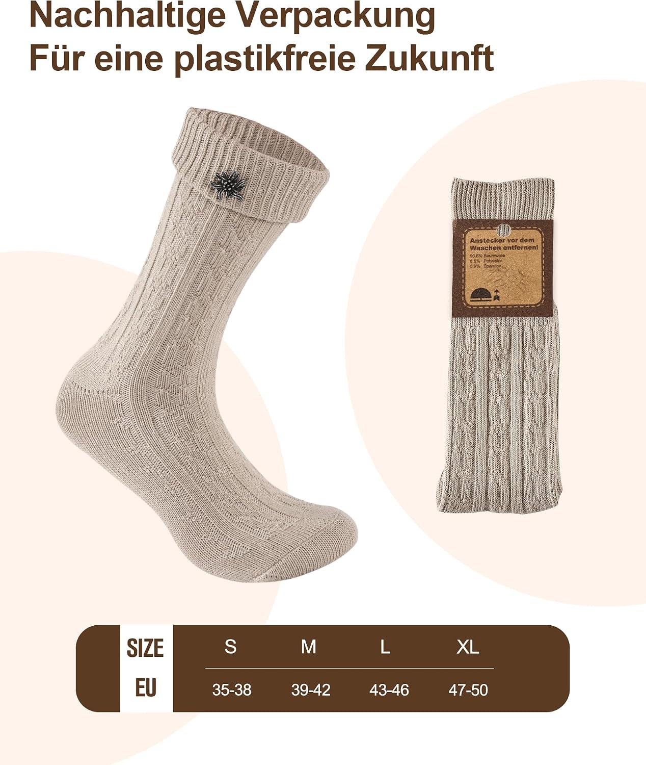 Thumbnail 6 de Effeeet Kurze Trachtensocken für Herren & Damen – 1 Paar mit Edelweiß-Anstecker