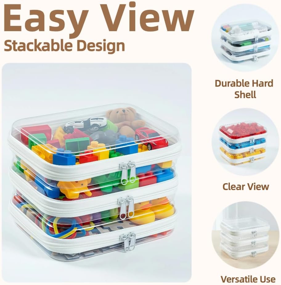 Thumbnail 1 de WELPIRT 3-Pack Medium Clear Hard Shell Zipper Pouches (7.8×6.3 in) for Purse & Diaper Bag Organization