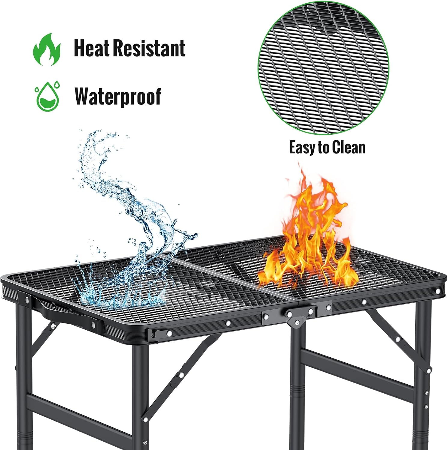 Detalle de GARLLEN klappbarer Grilltisch mit 3 Höhen (60 x 40 cm) – tragbarer Campingtisch