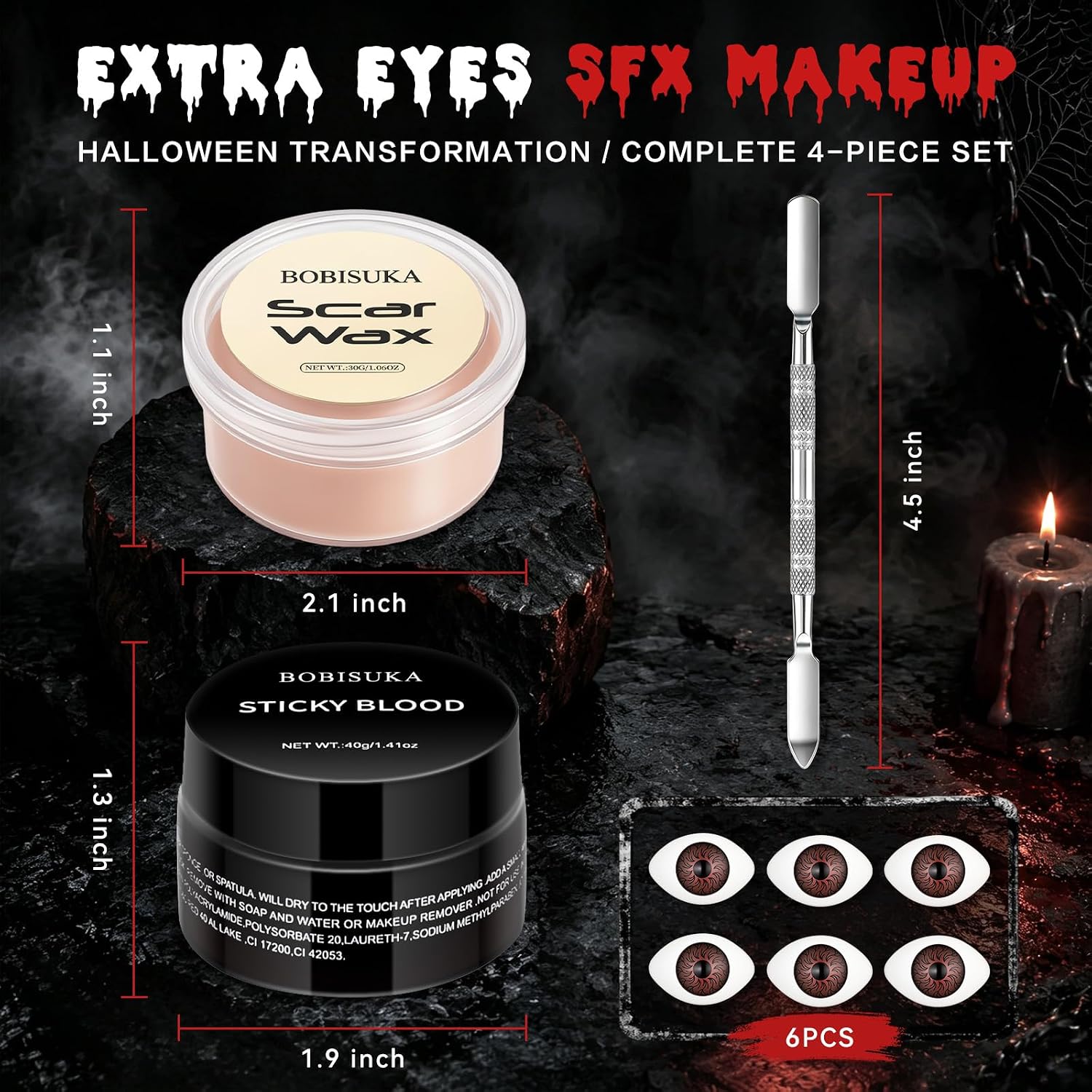 Detalle 2 de BOBISUKA Halloween SFX Makeup Kit with Scar Wax, Blood Gel and Eyeball Accessories