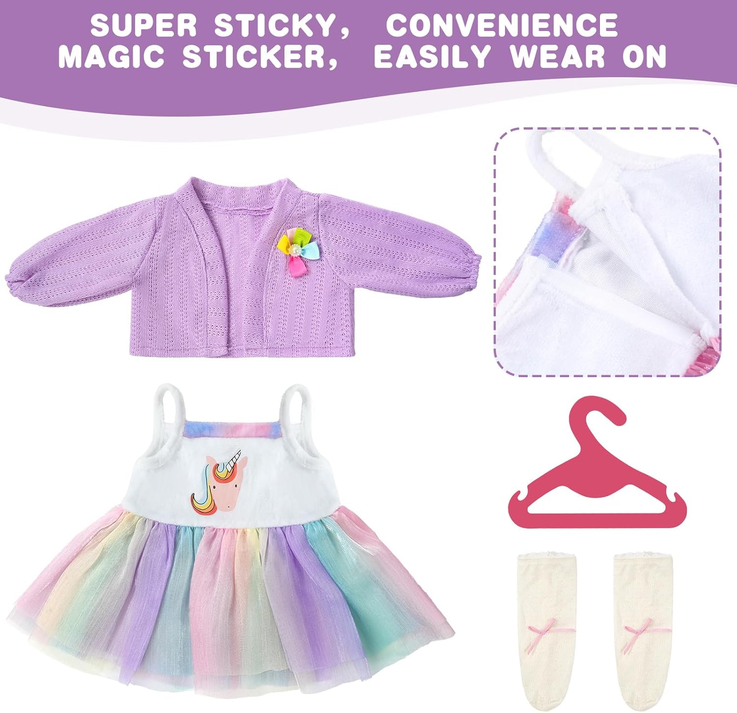 Thumbnail 4 de Ensemble vêtements de poupée Aolso pour poupée 35-45 cm (14-18 pouces) – robe licorne et accessoires
